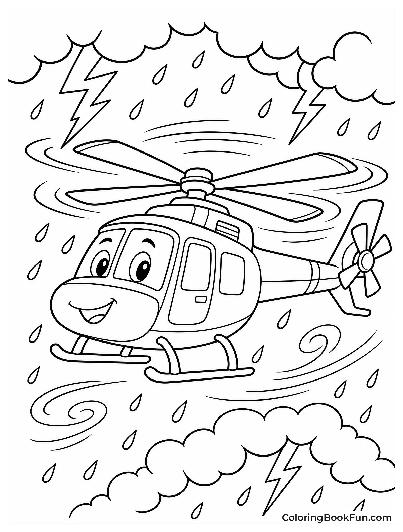 Helicopter Flies through Stormy Weather