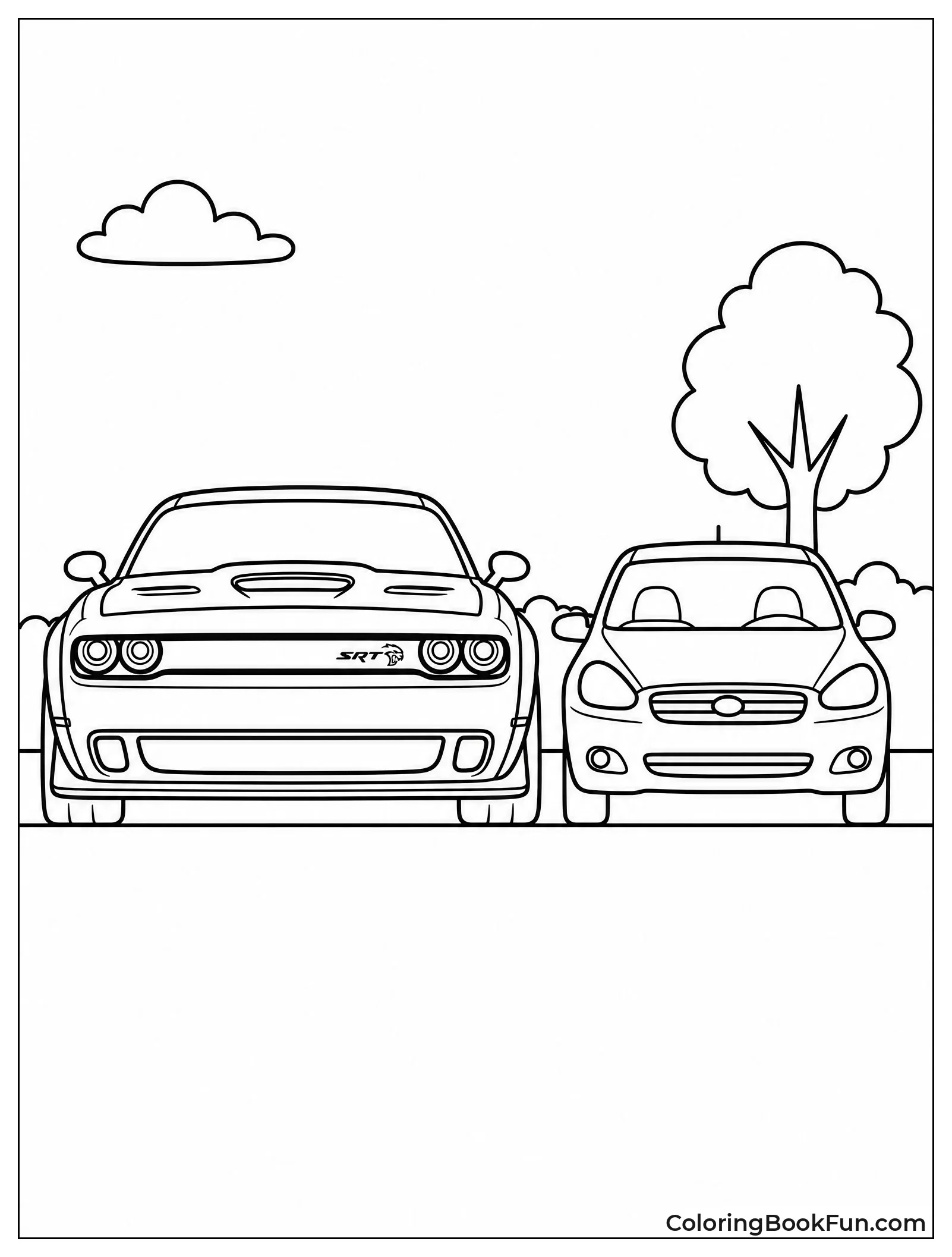 Hellcat Beside Small Sedan