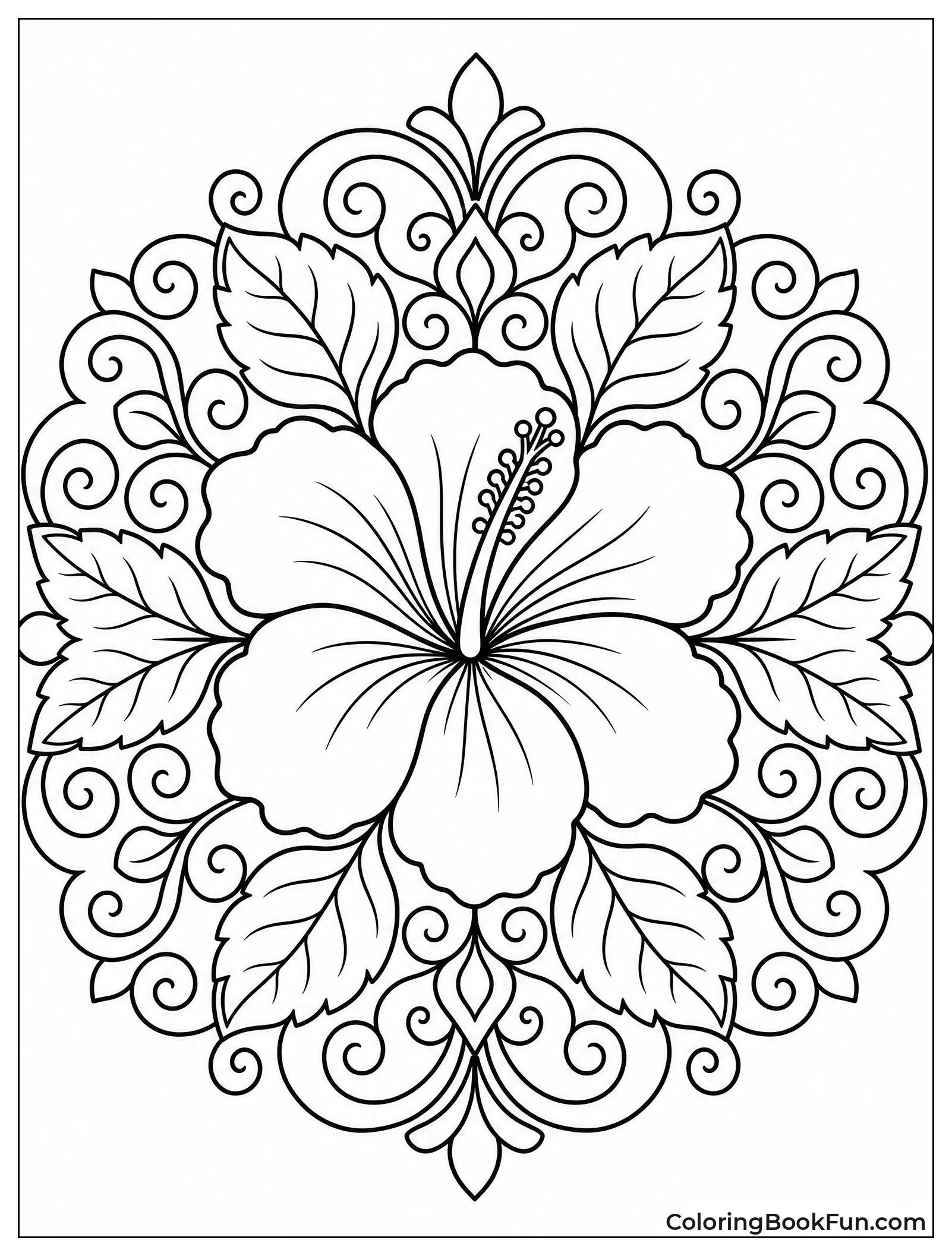 Hibiscus Mandala with Swirling Patterns