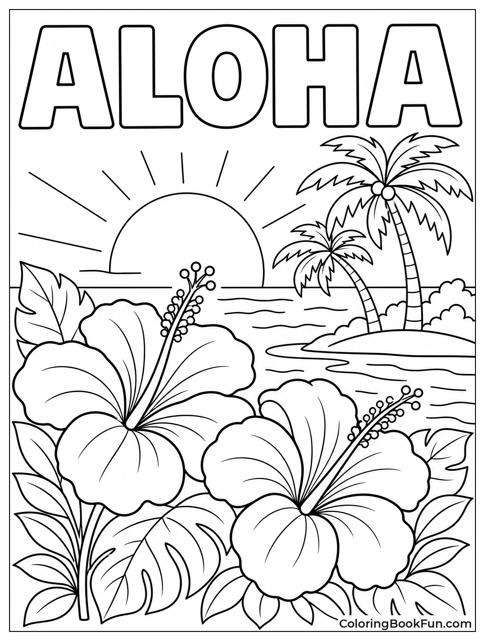 Hibiscus Flowers at Tropical Beach Sunset