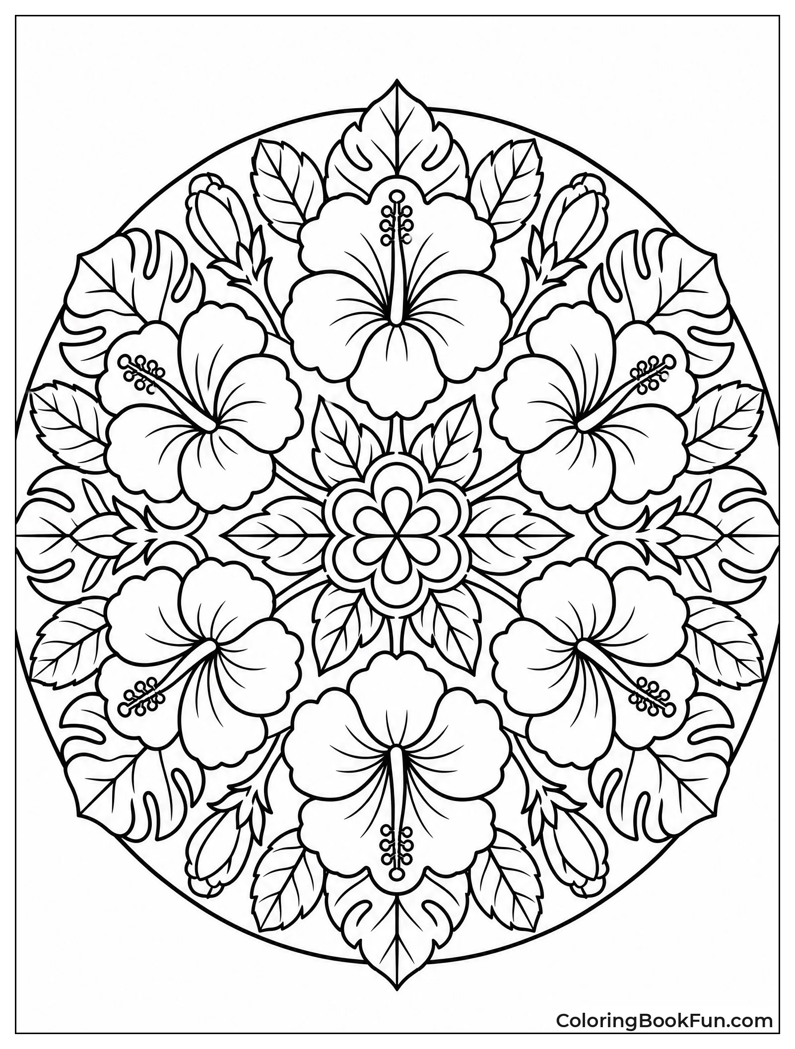 Hibiscus Mandala with Tropical Leaves