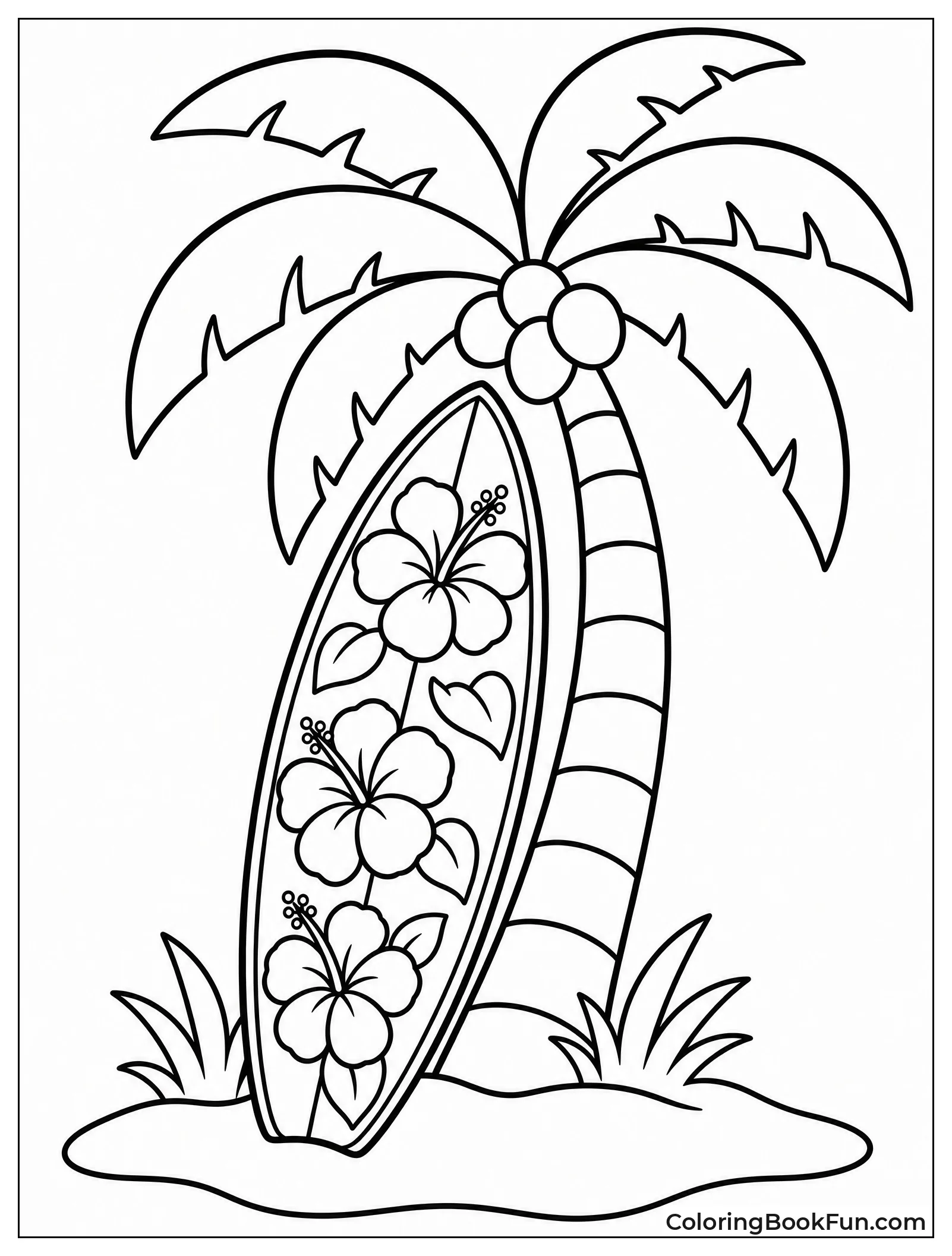Hibiscus Design on Surfboard Art