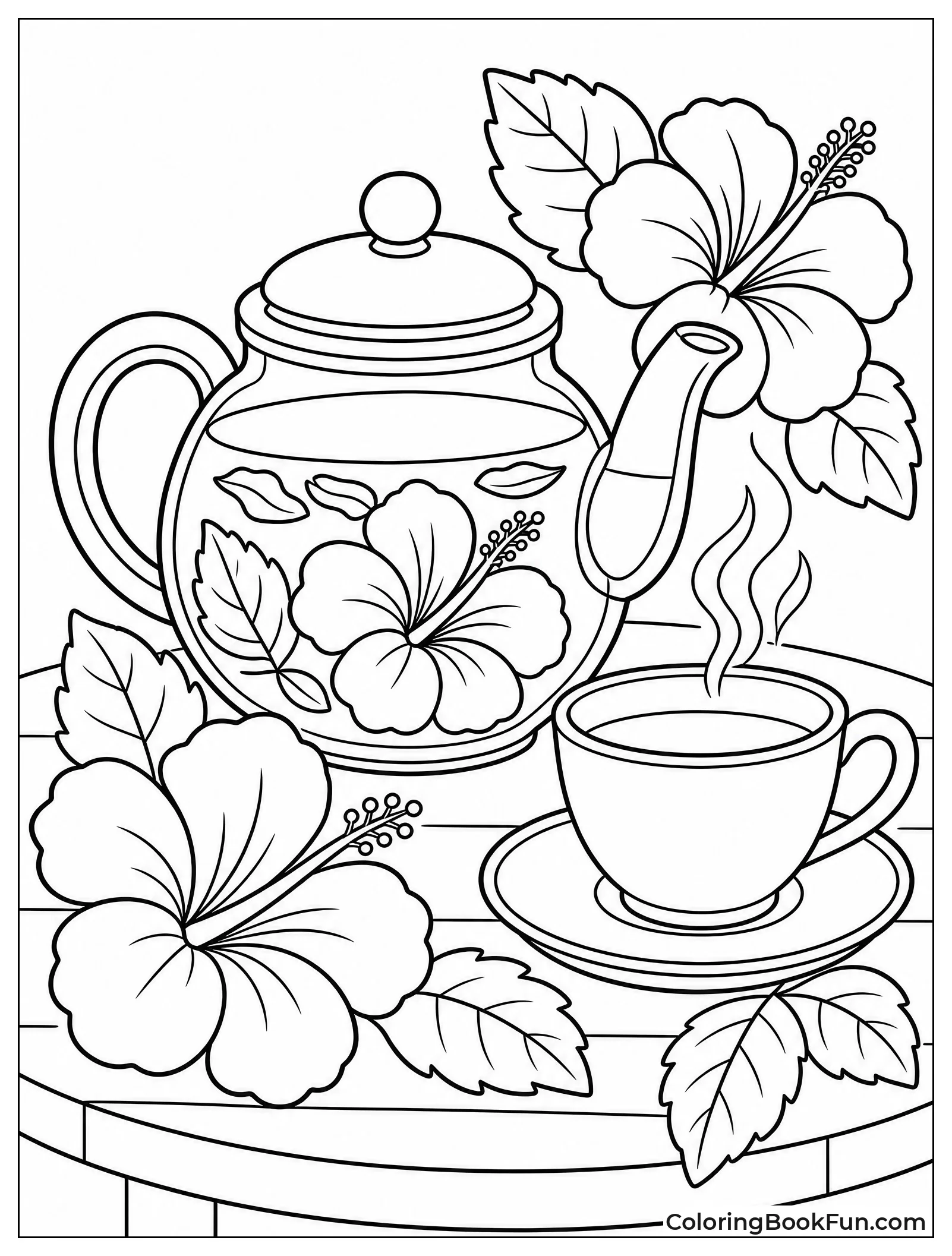 Teapot of Hibiscus Tea with Flowers