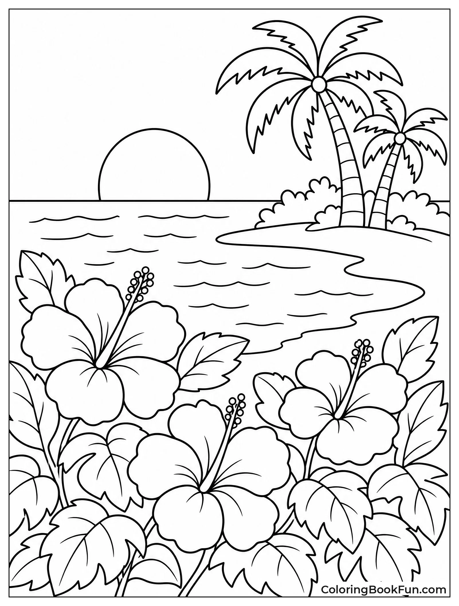 Hibiscus Bushes by the Ocean
