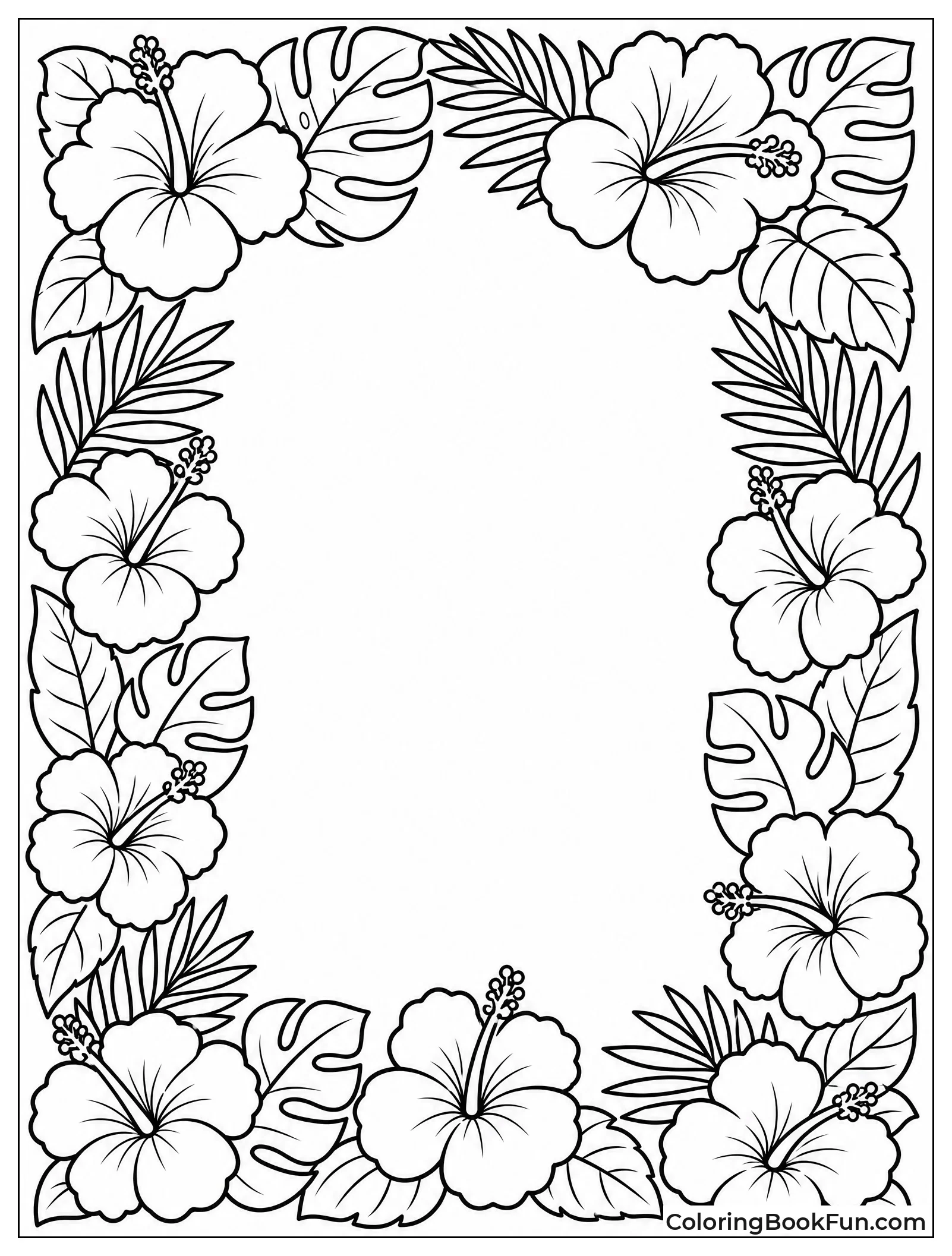 Tropical Border with Hibiscus Flowers