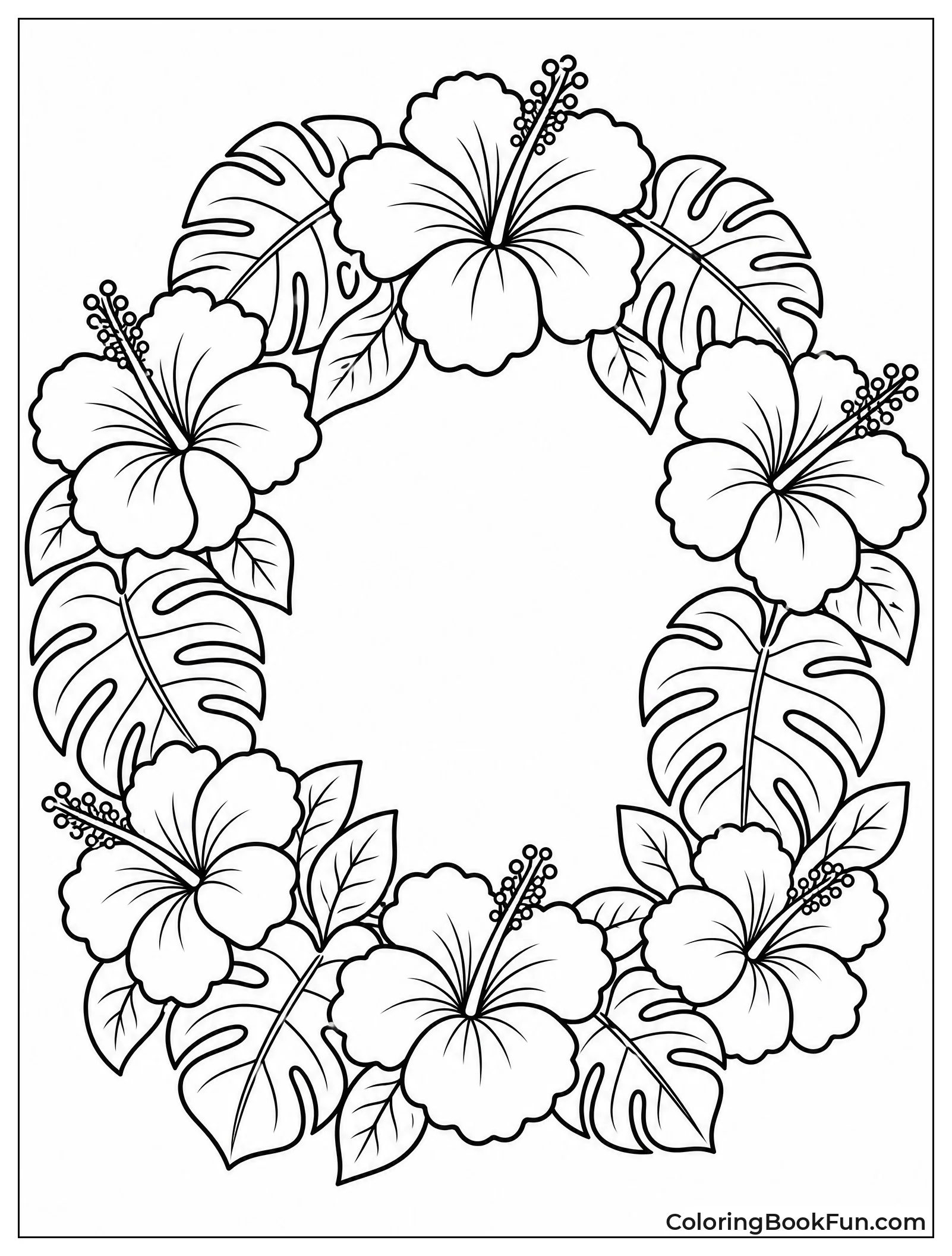 Hibiscus Wreath with Green Leaves