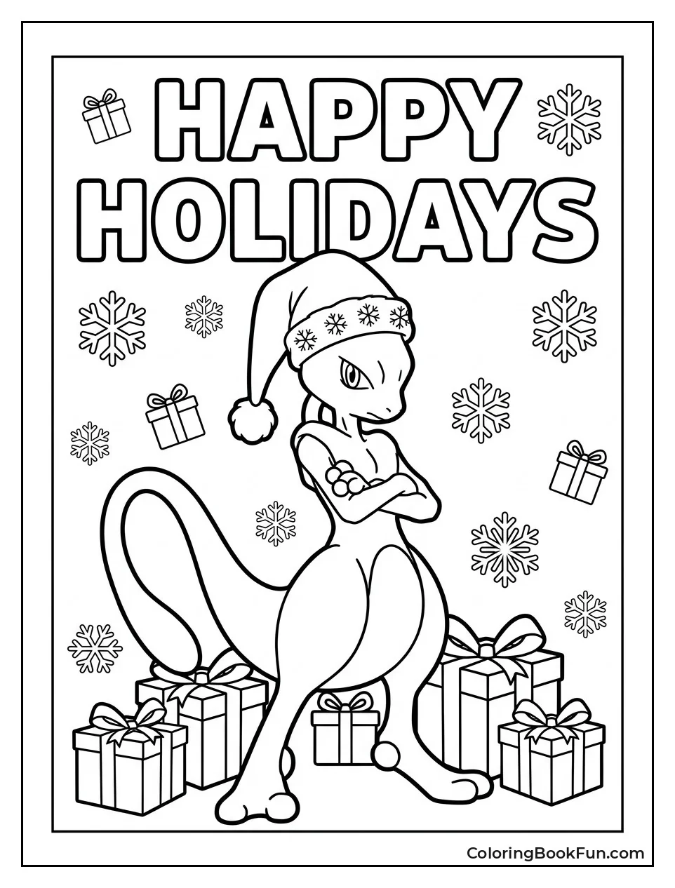 Mewtwo Wears Festive Santa Hat in Snow