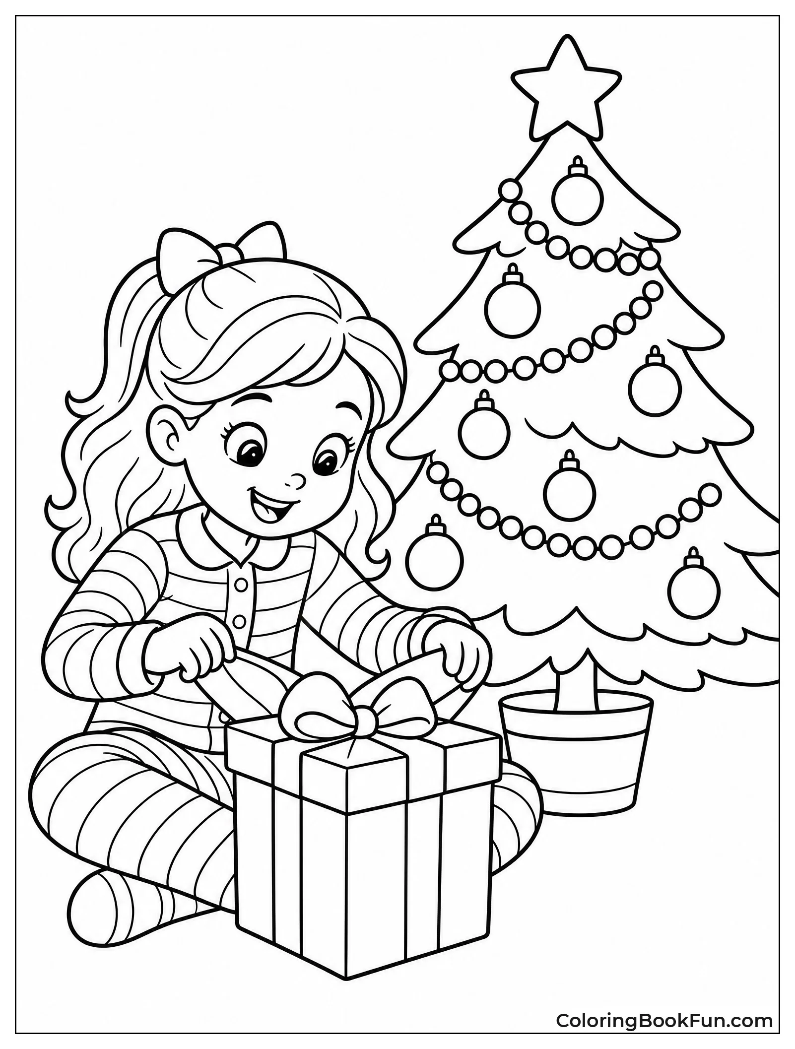 Girl Opening Gift by Tree