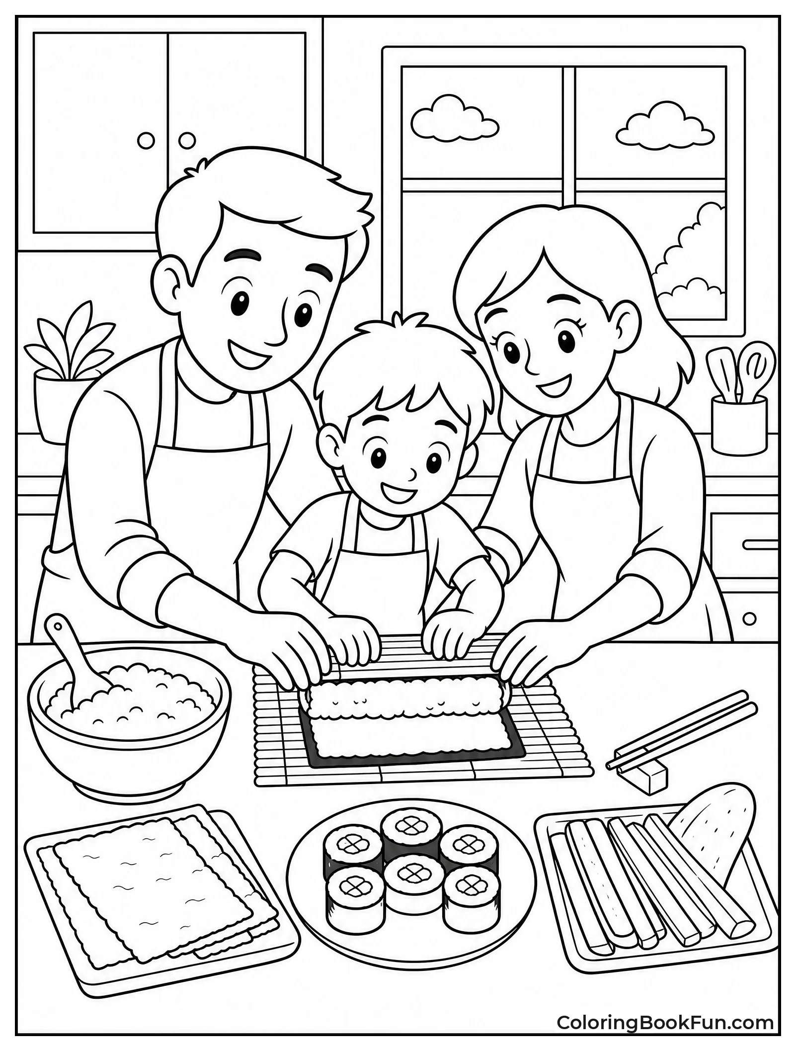 Family Making Sushi at Home