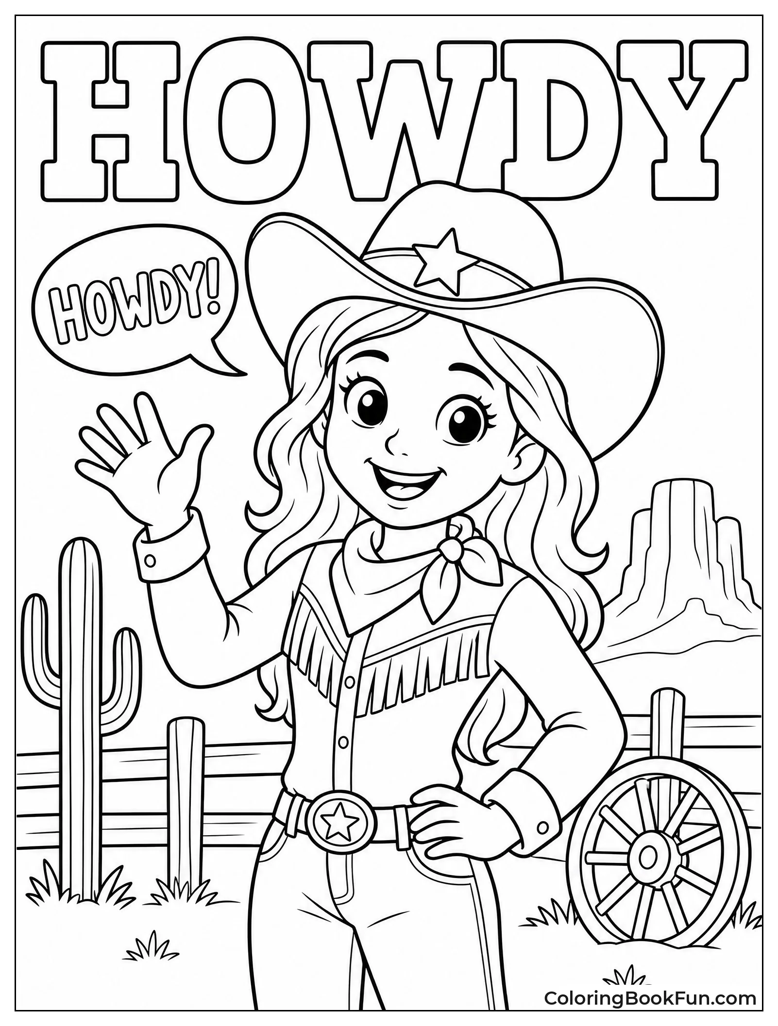 Friendly Cowgirl Waving Hello
