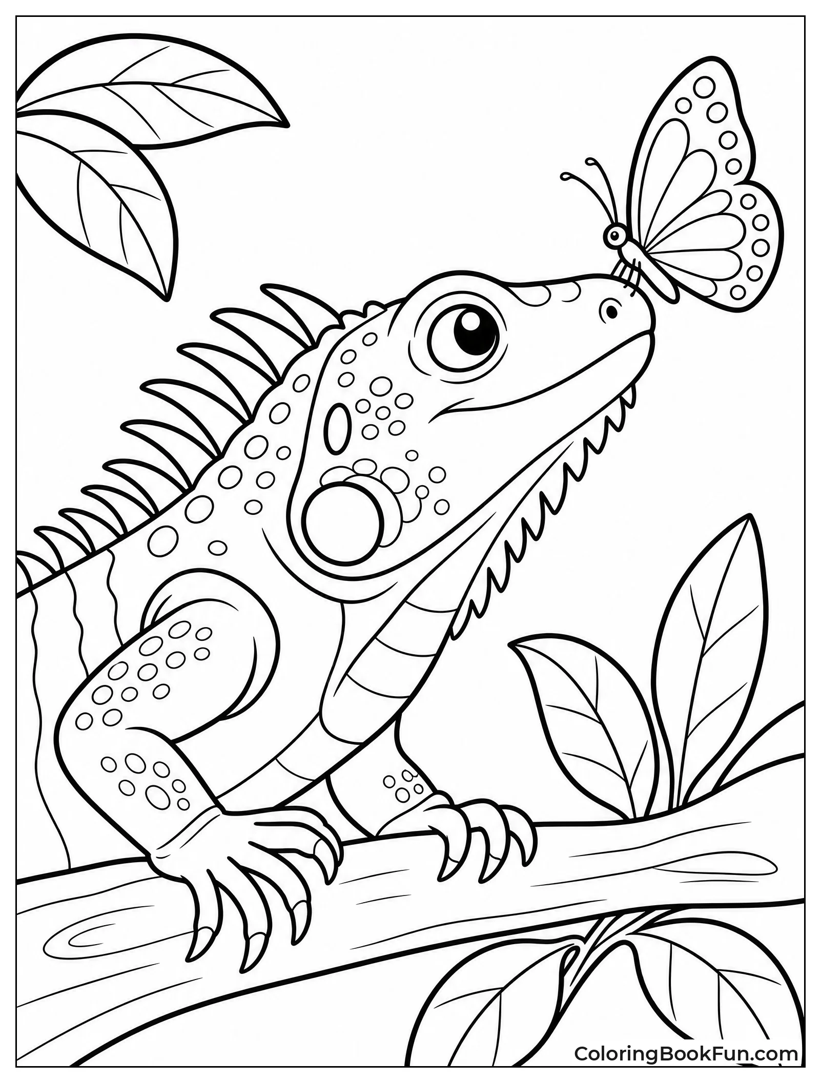 Iguana Watches a Butterfly