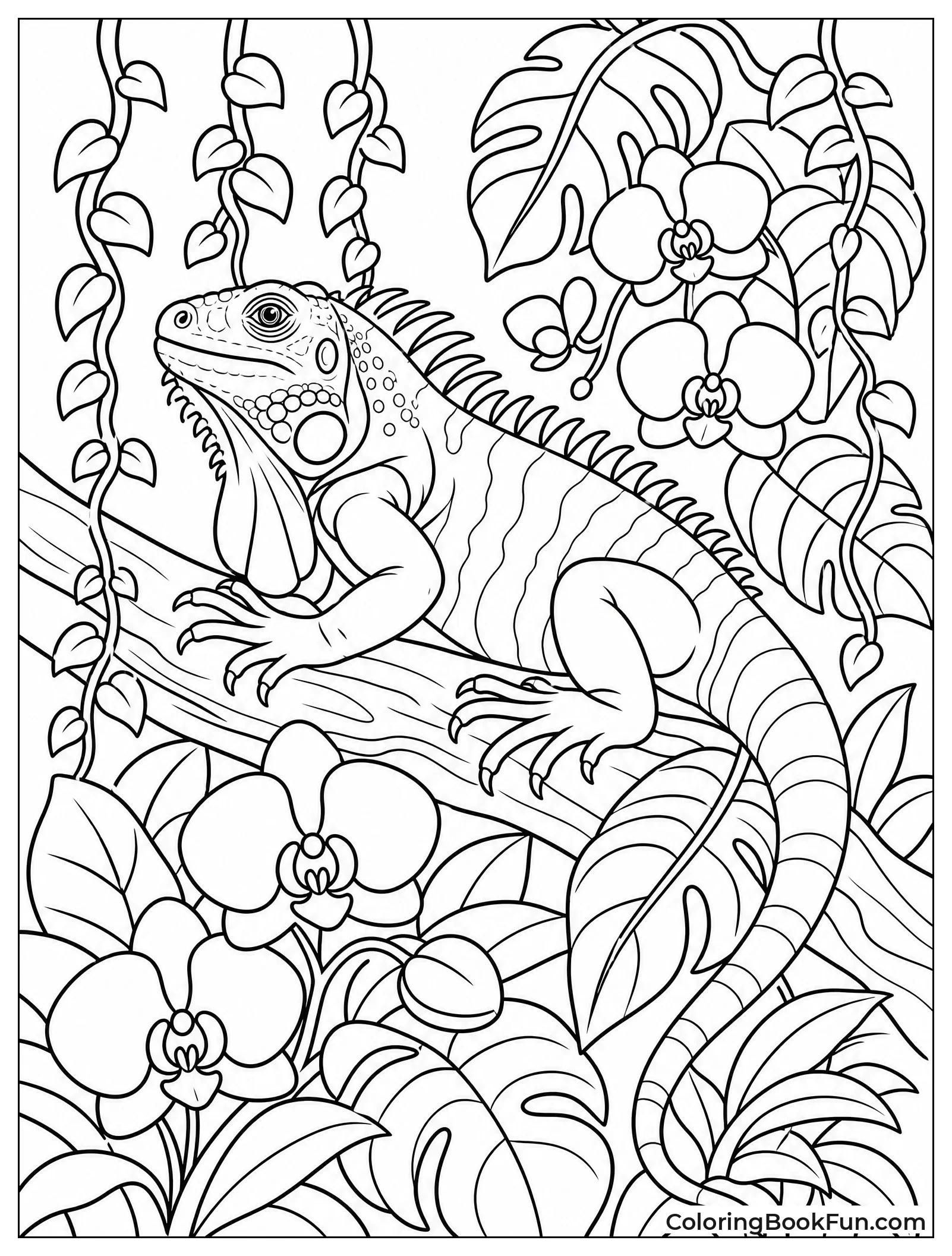 Iguana Hides in Jungle Leaves