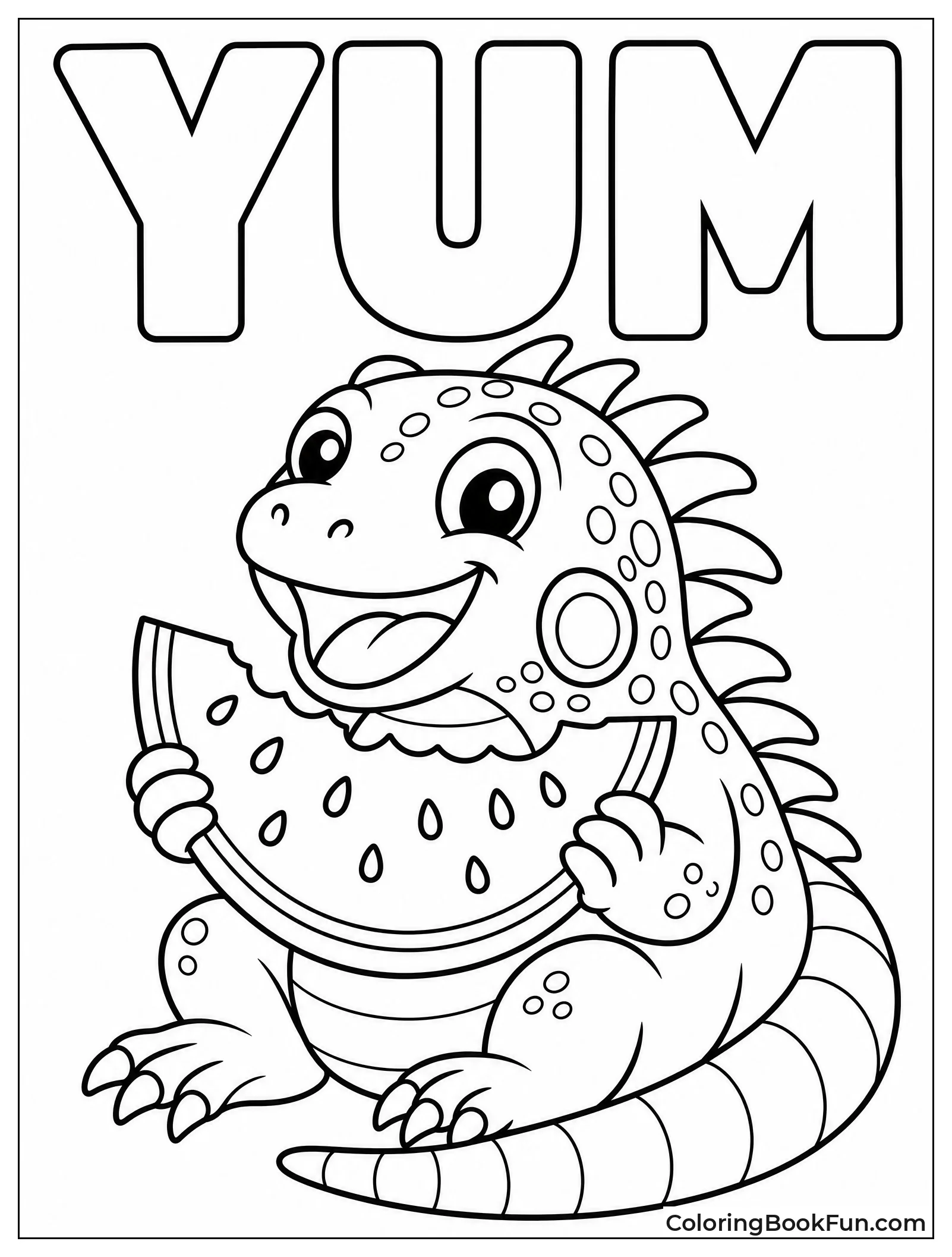 Happy Iguana Holds Watermelon