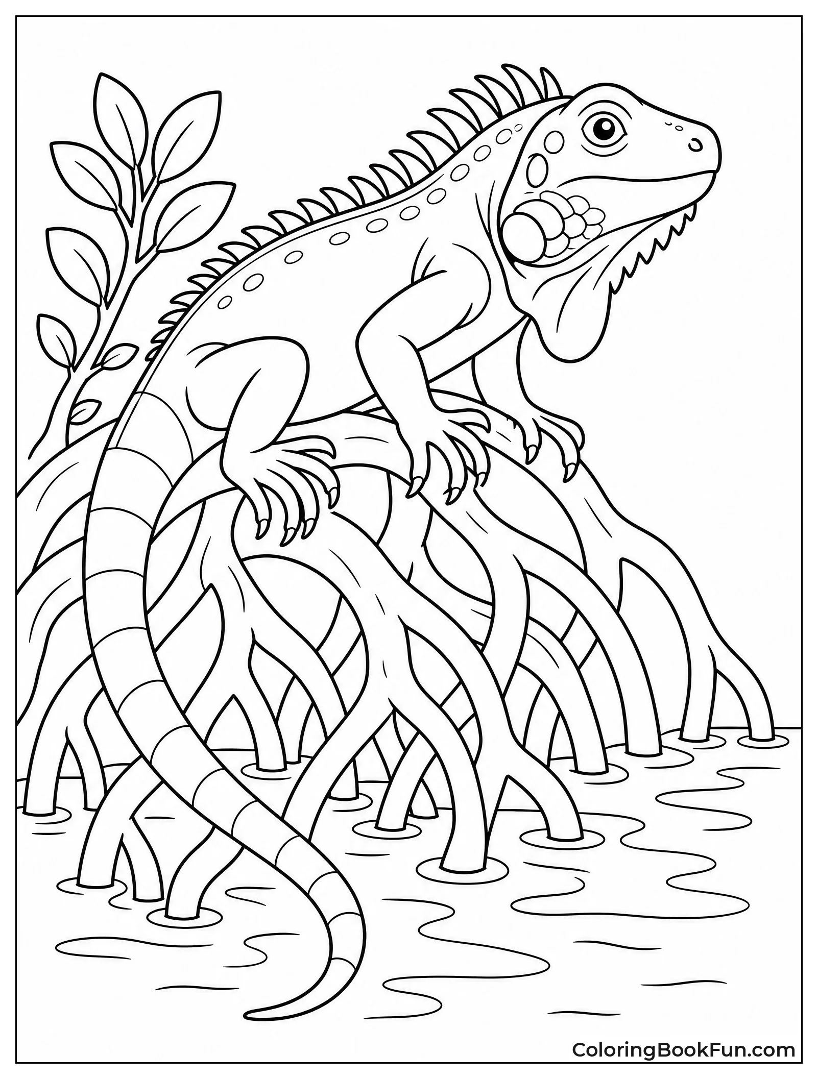 Iguana Perches on Mangrove Roots