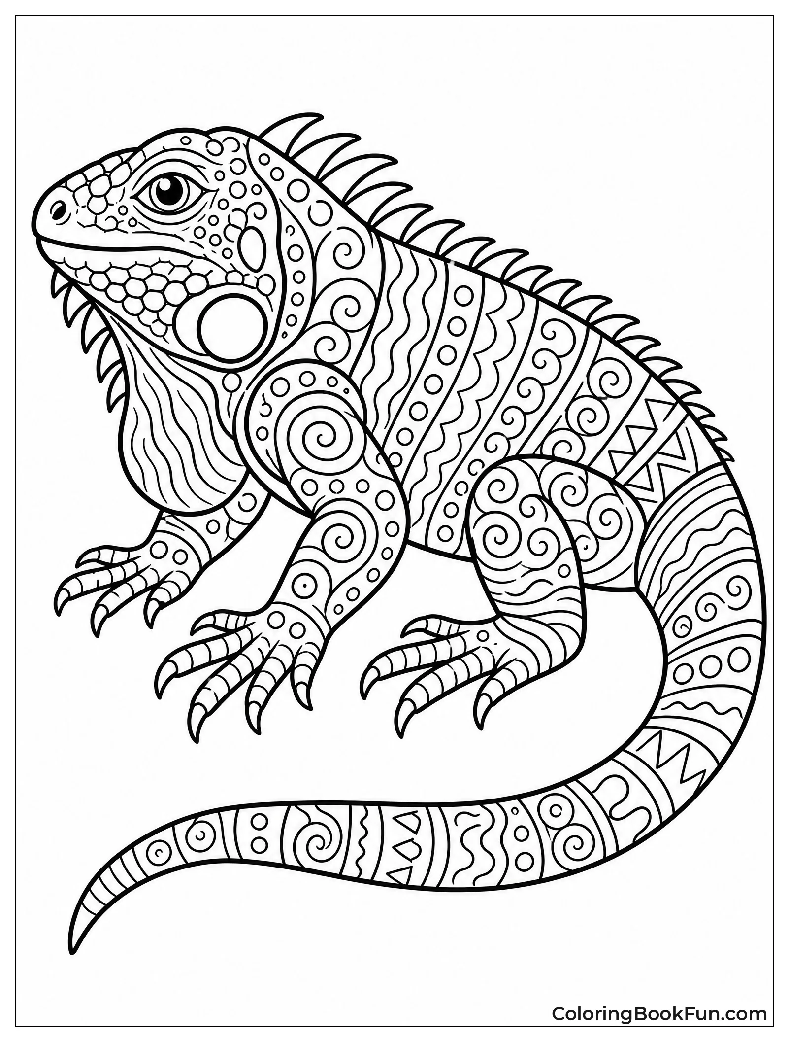 Zentangle Iguana with Swirls