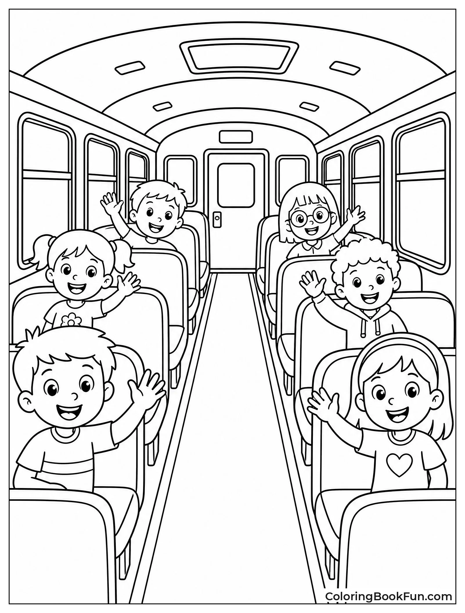 Kids Wave From Bus Seats
