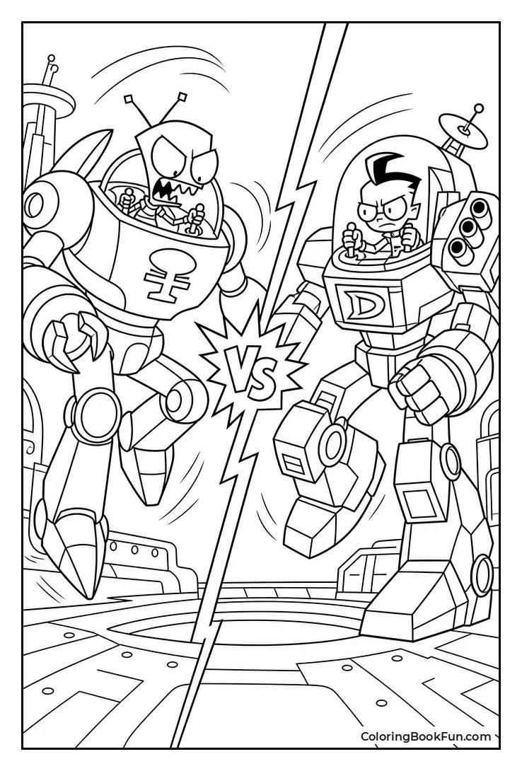 Zim and Dib in Robot Battle