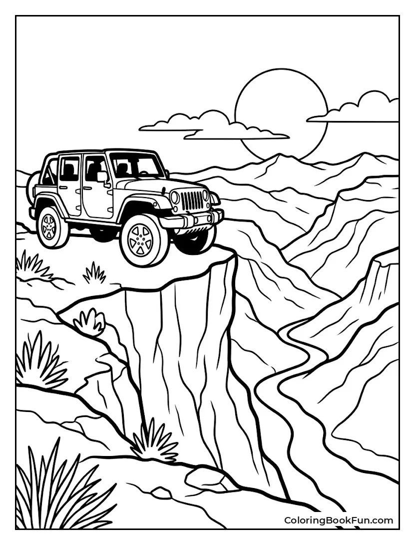 Jeep Silhouette Overlooks Canyon Sunset