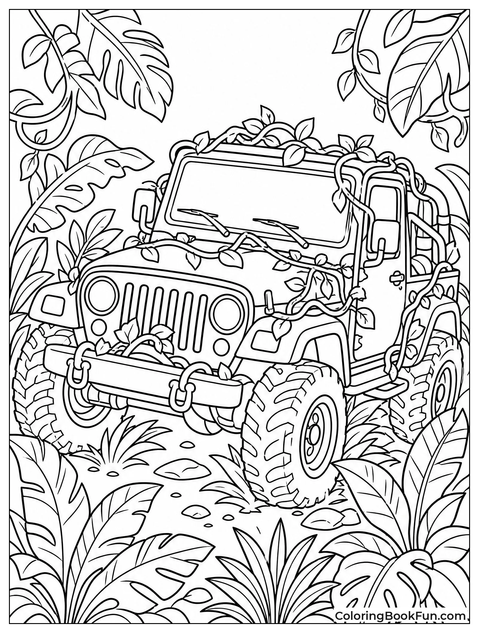 Jeep Pushes Through Jungle Vines