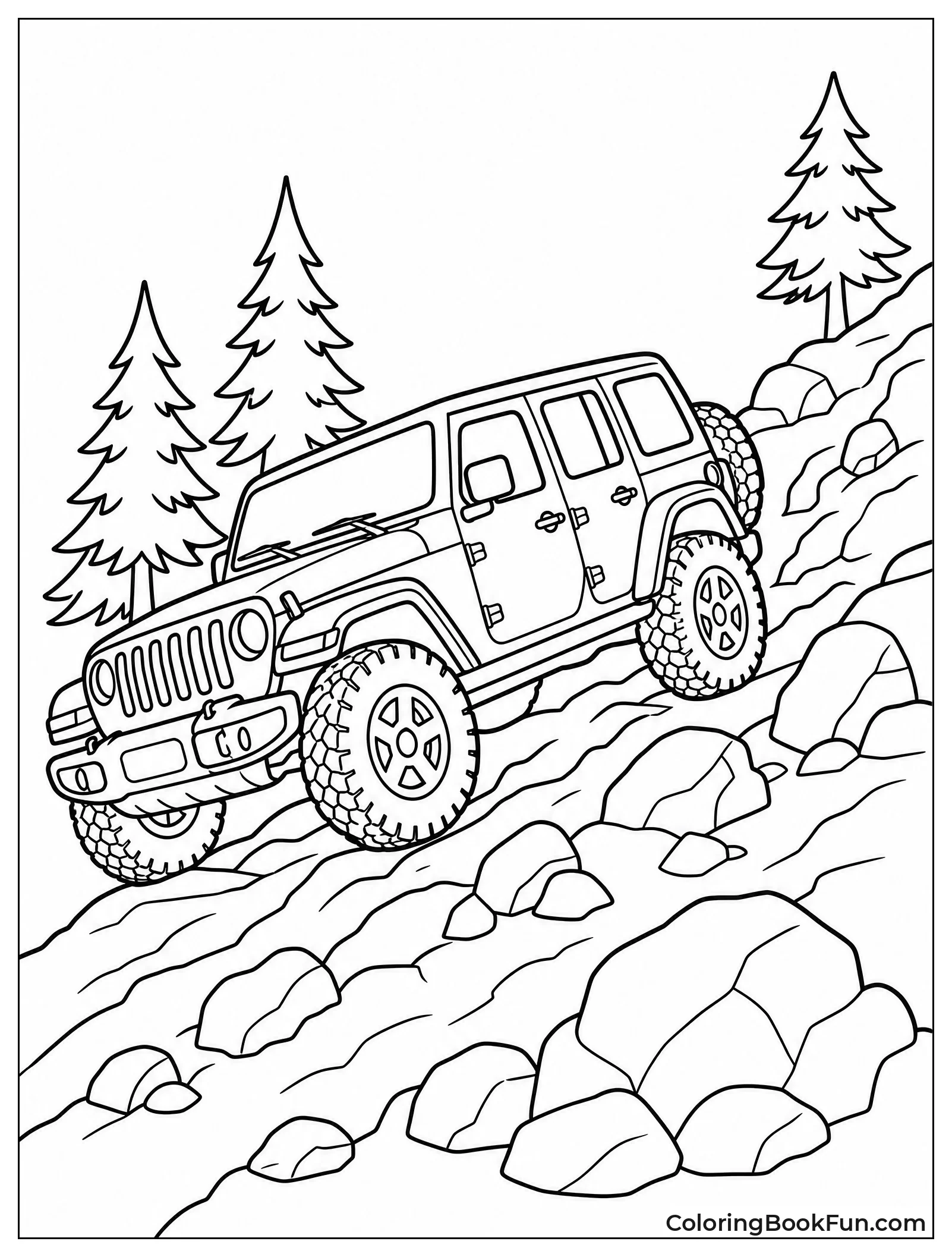 Jeep Climbs Steep Mountain Trail