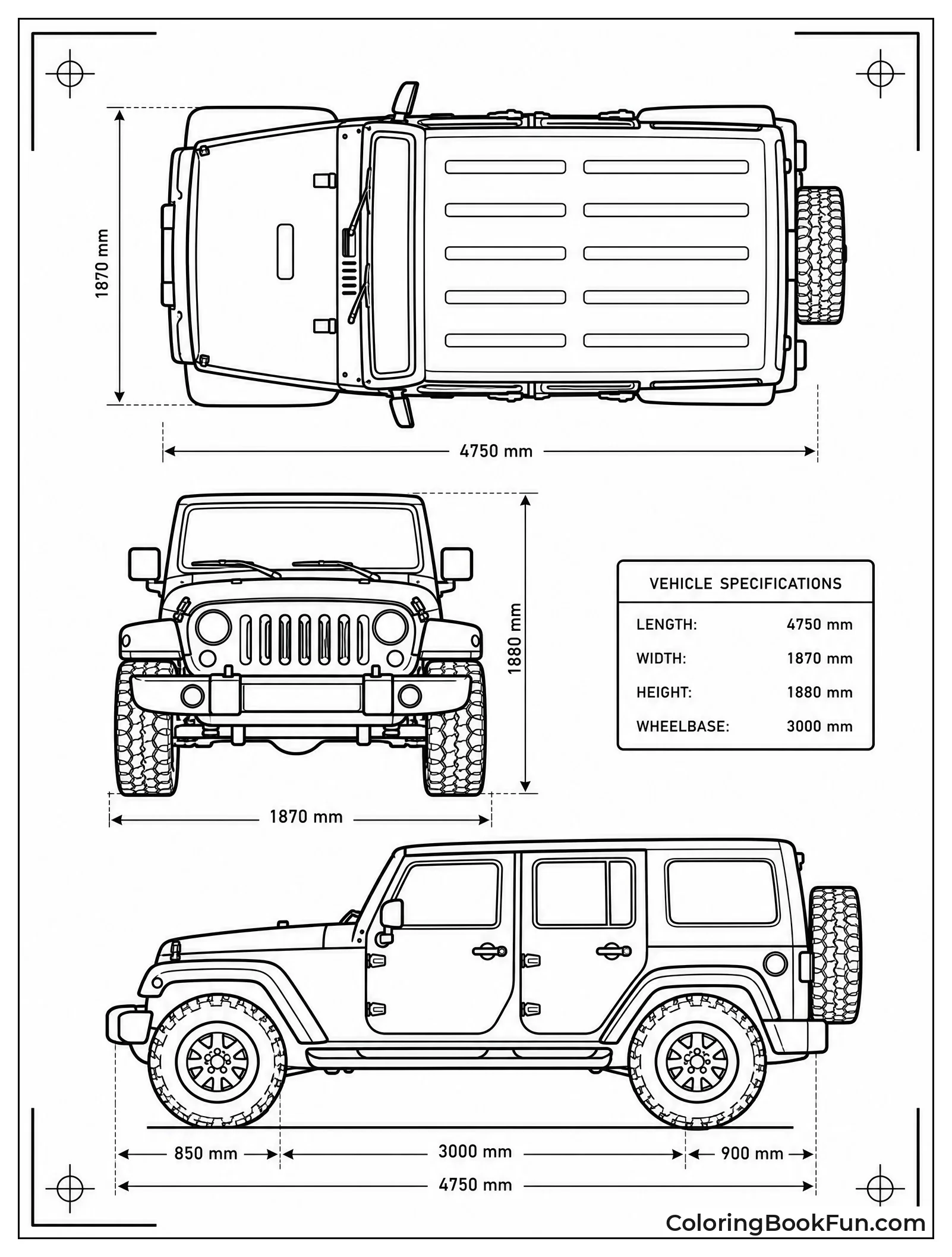 Blueprint Shows Jeep From All Sides