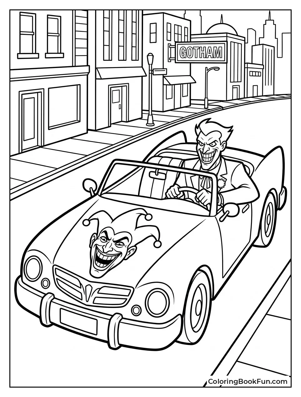 Joker Drives Purple Jokermobile Fast