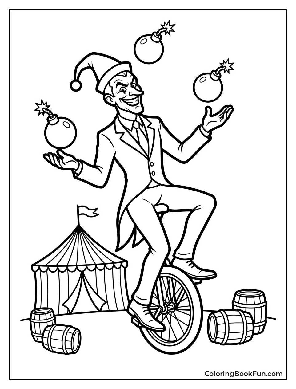 Joker Juggles Bombs On Unicycle