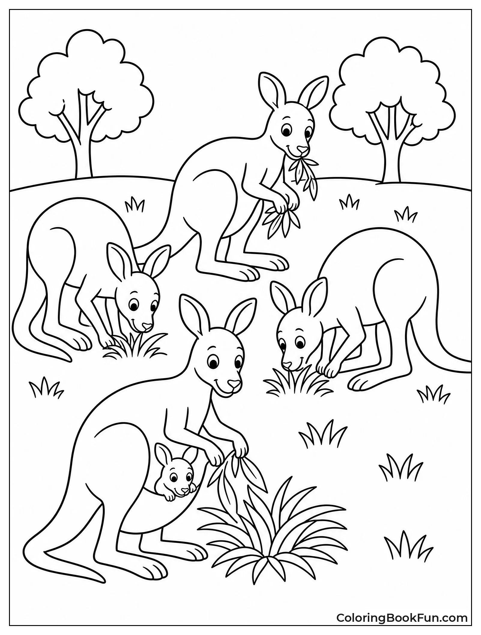 Group of Kangaroos Grazing Together