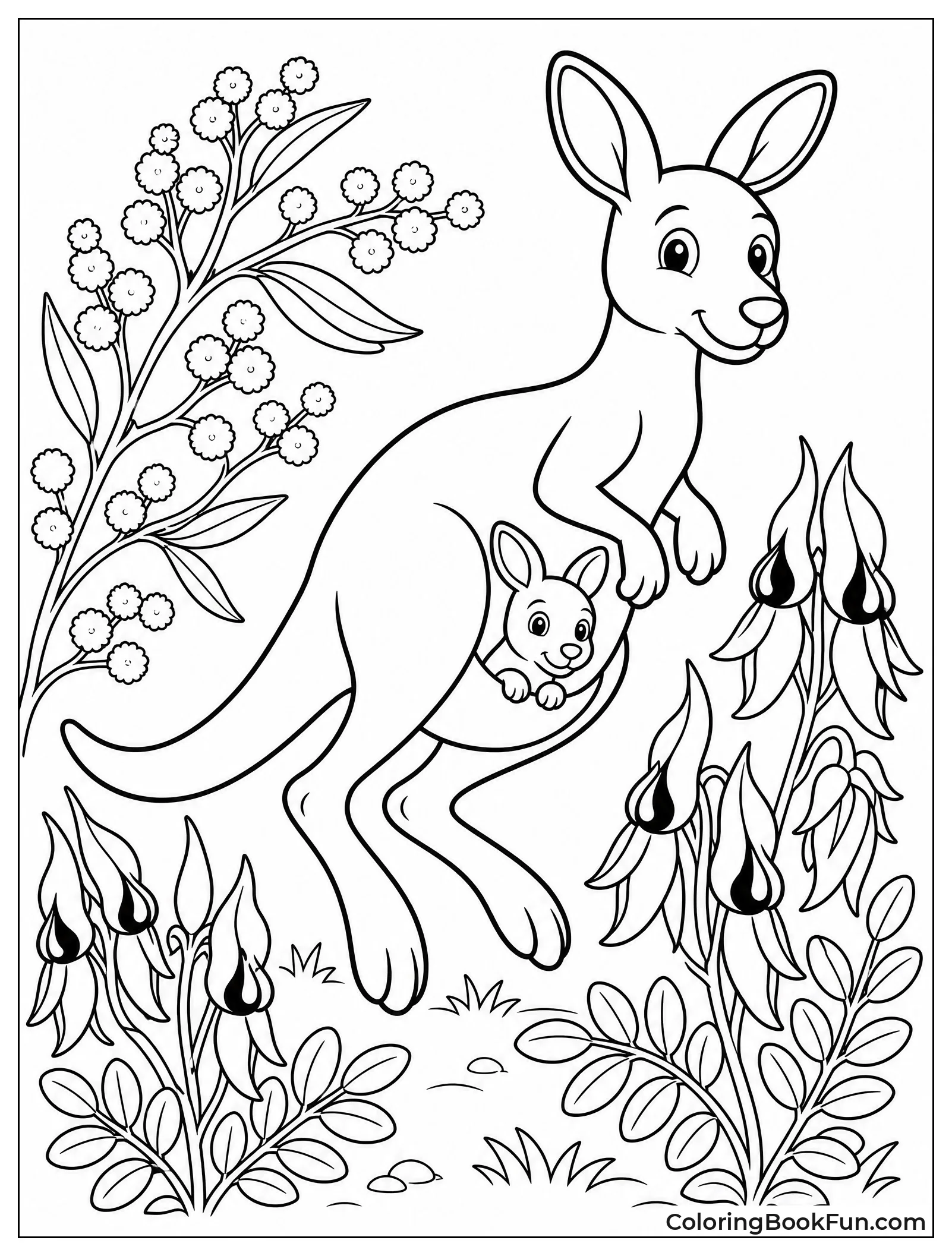 Kangaroo Hopping Through Wildflowers
