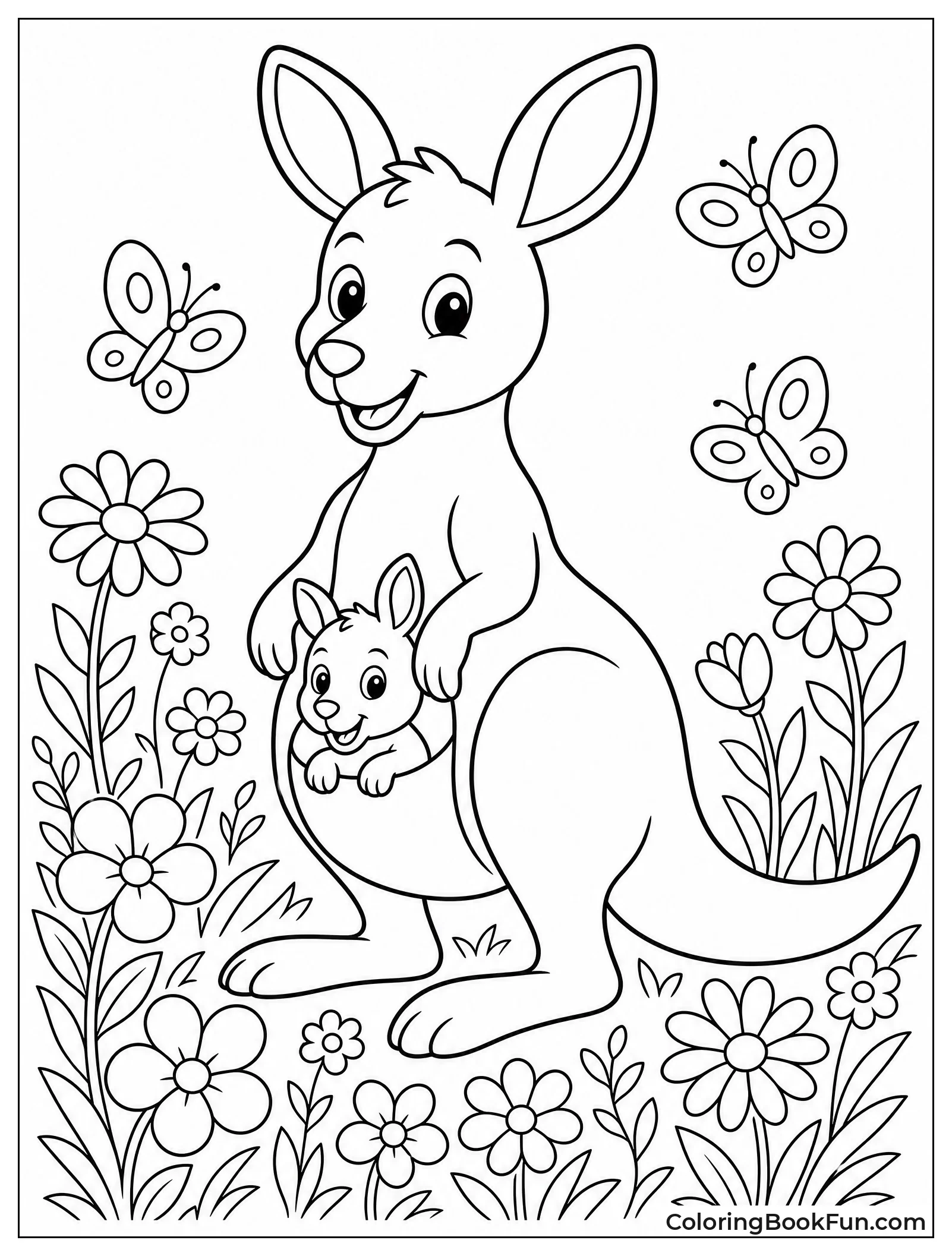 Kangaroo Standing Among Wildflowers