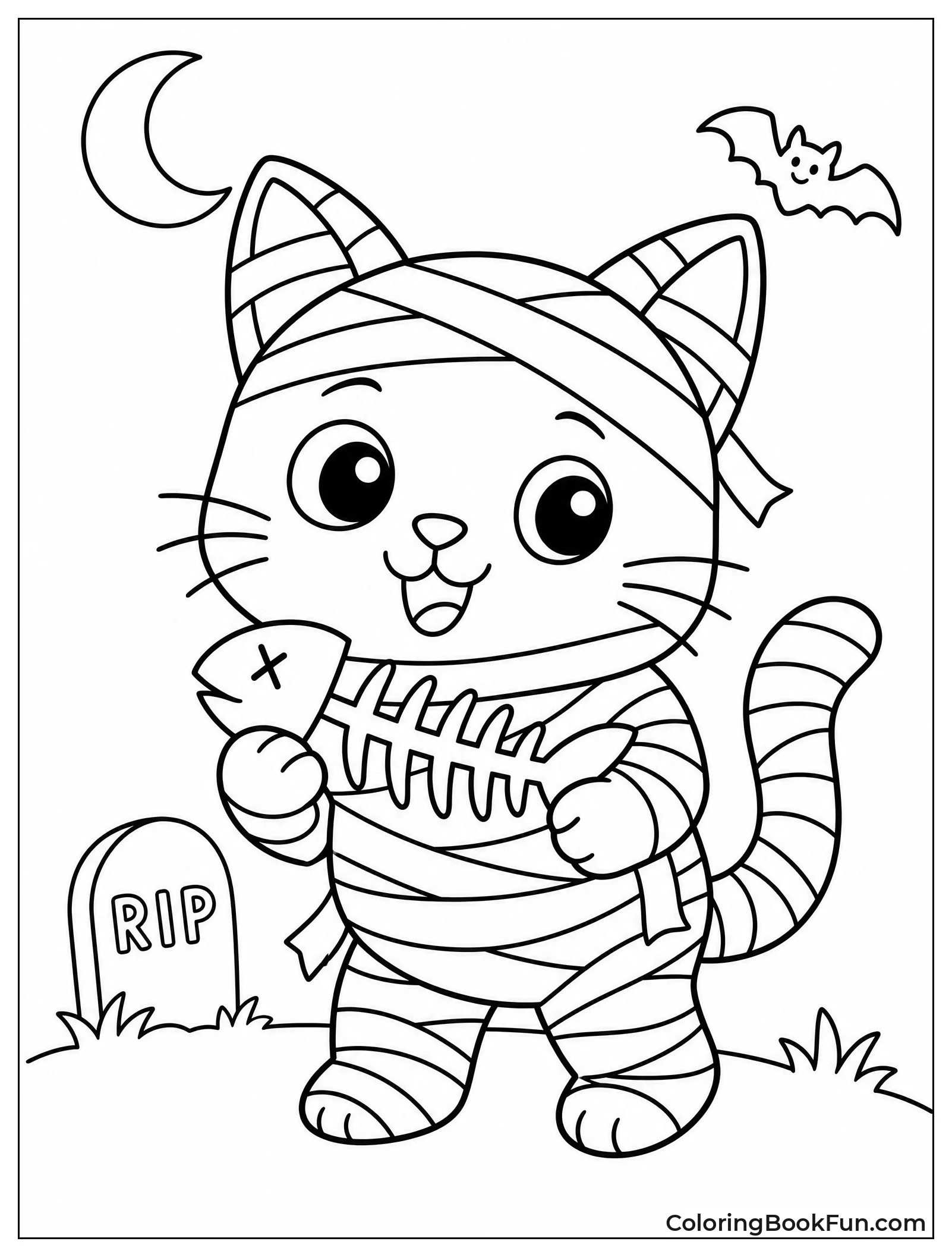 Kawaii Cat Mummy Holding Fish Bone