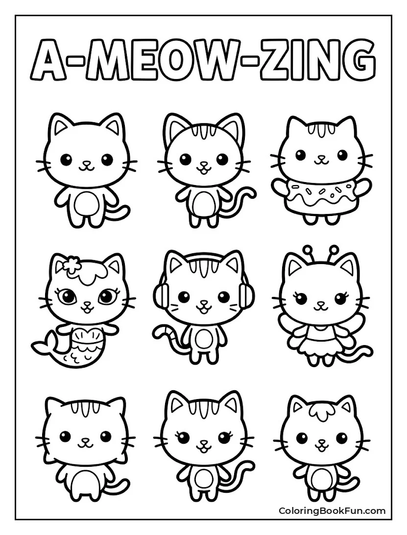 Cute Dollhouse Cats in a Grid
