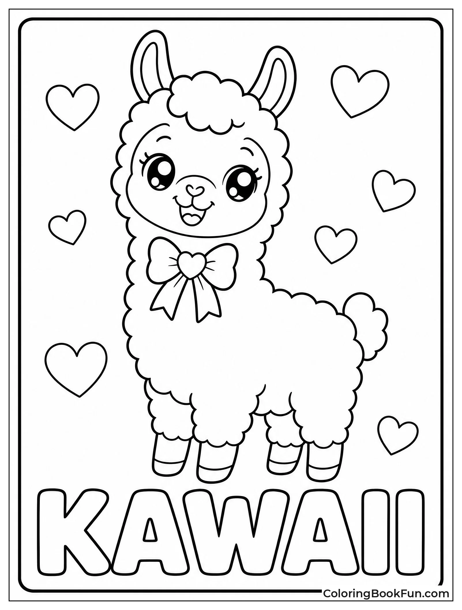 Cute Kawaii Llama with Hearts