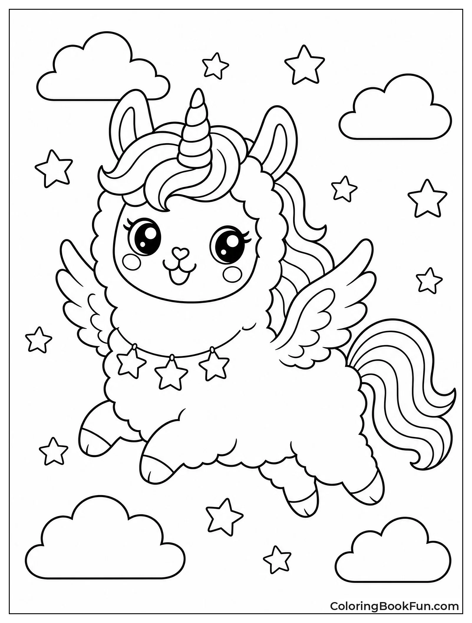 Magical Unicorn Llama in Clouds