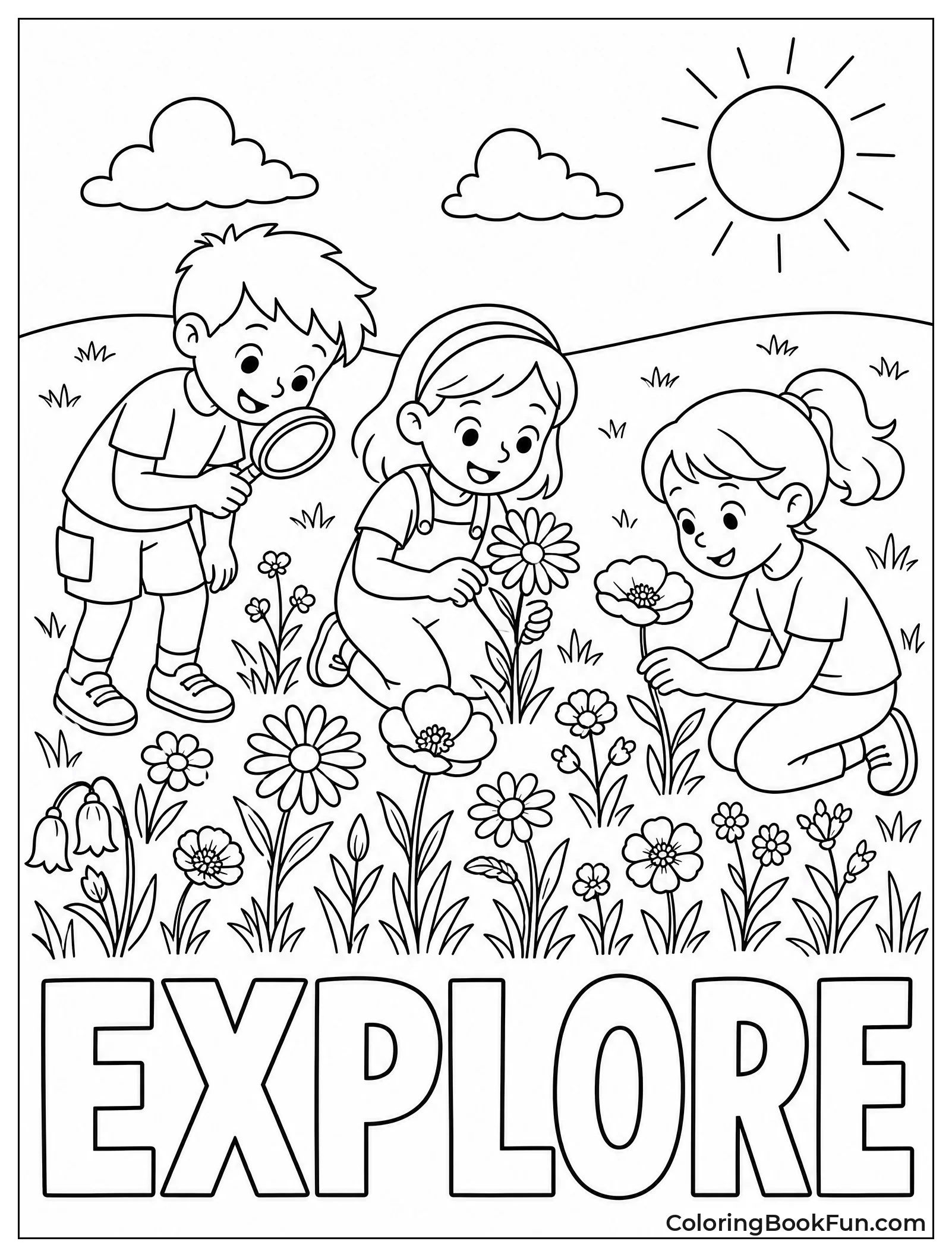 Kids Looking at Pretty Wildflowers
