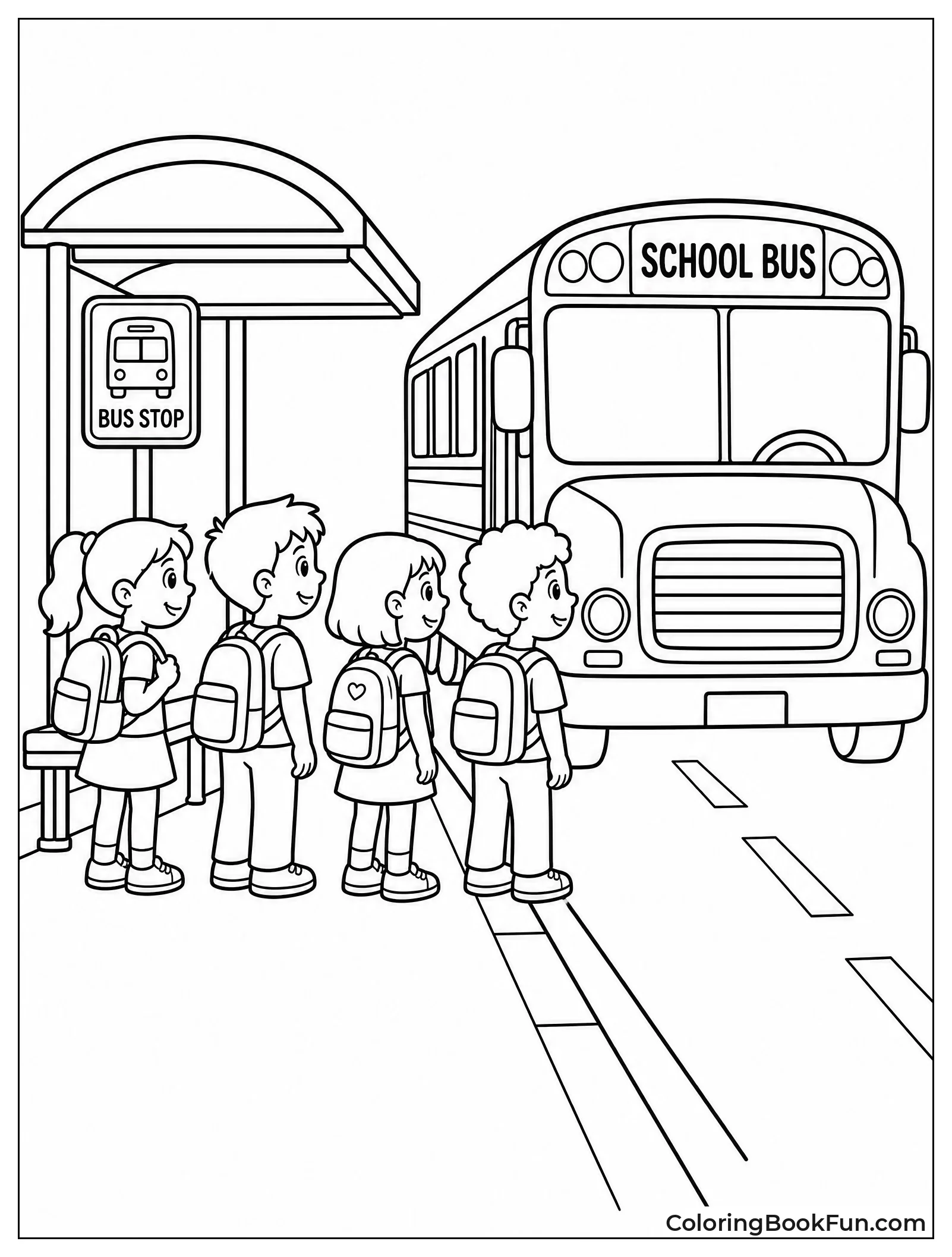 Kids Wait At Bus Stop
