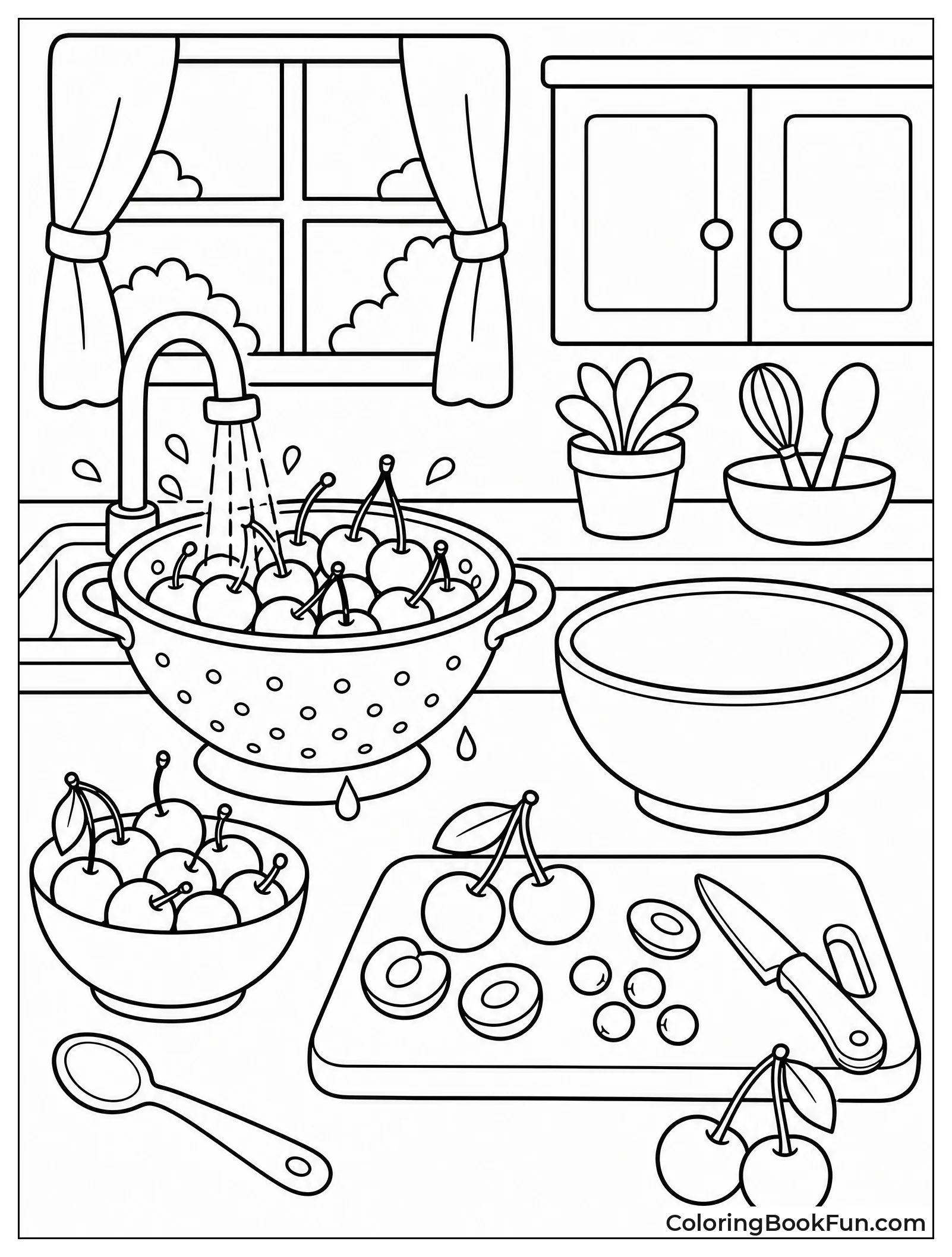 Washing Cherries in Bright Kitchen