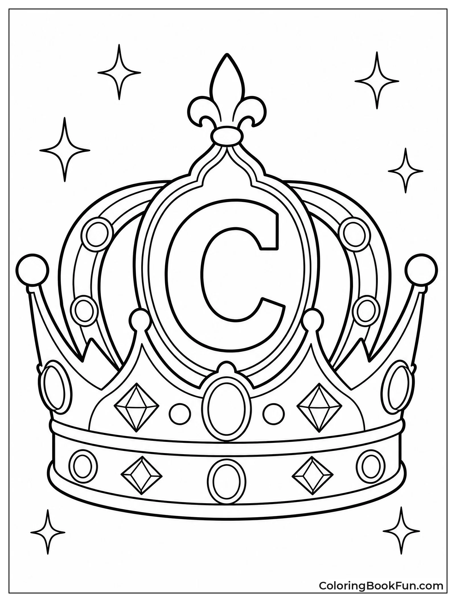 Jeweled Crown Features Golden Letter C