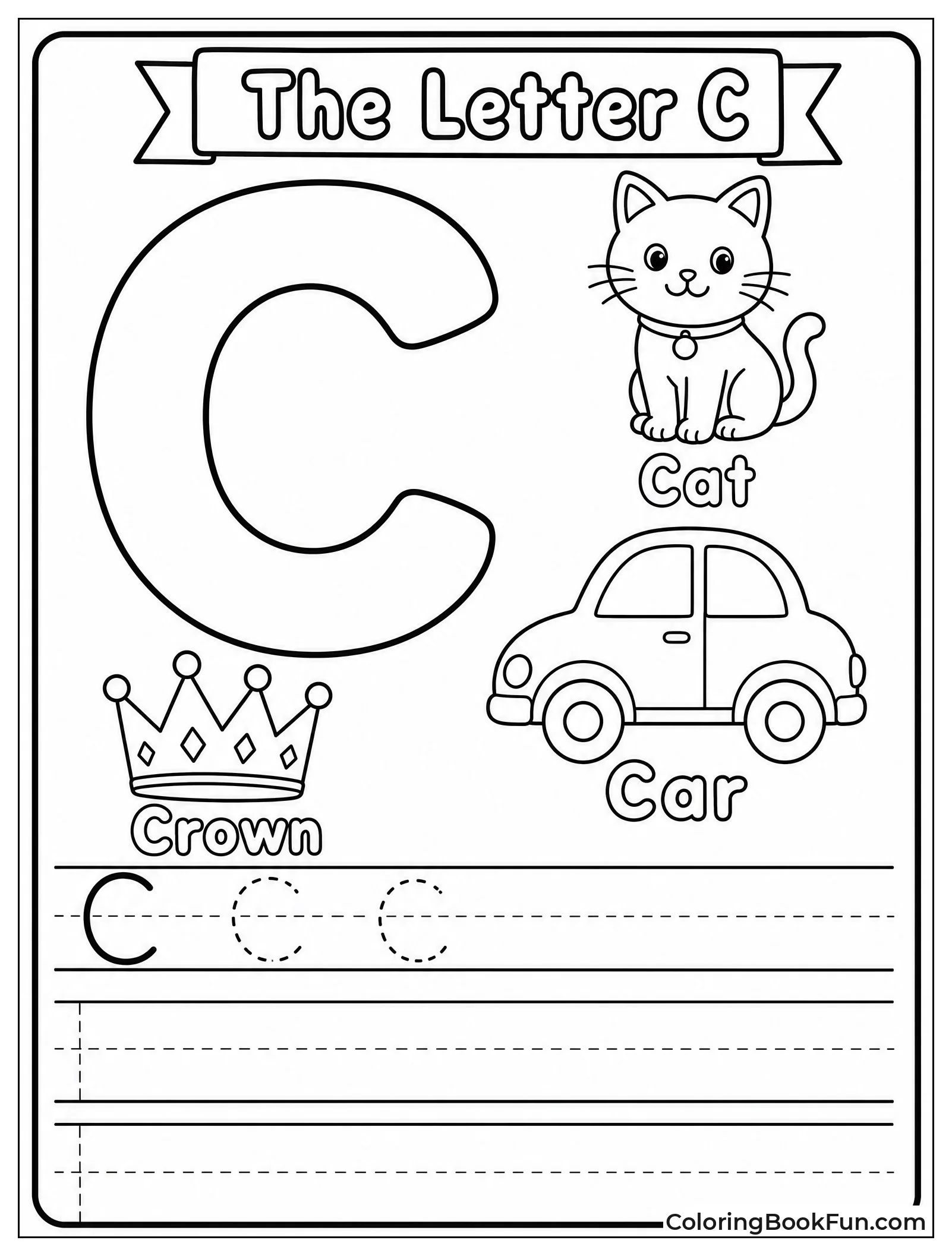 Tracing C on Handwriting Paper Lines