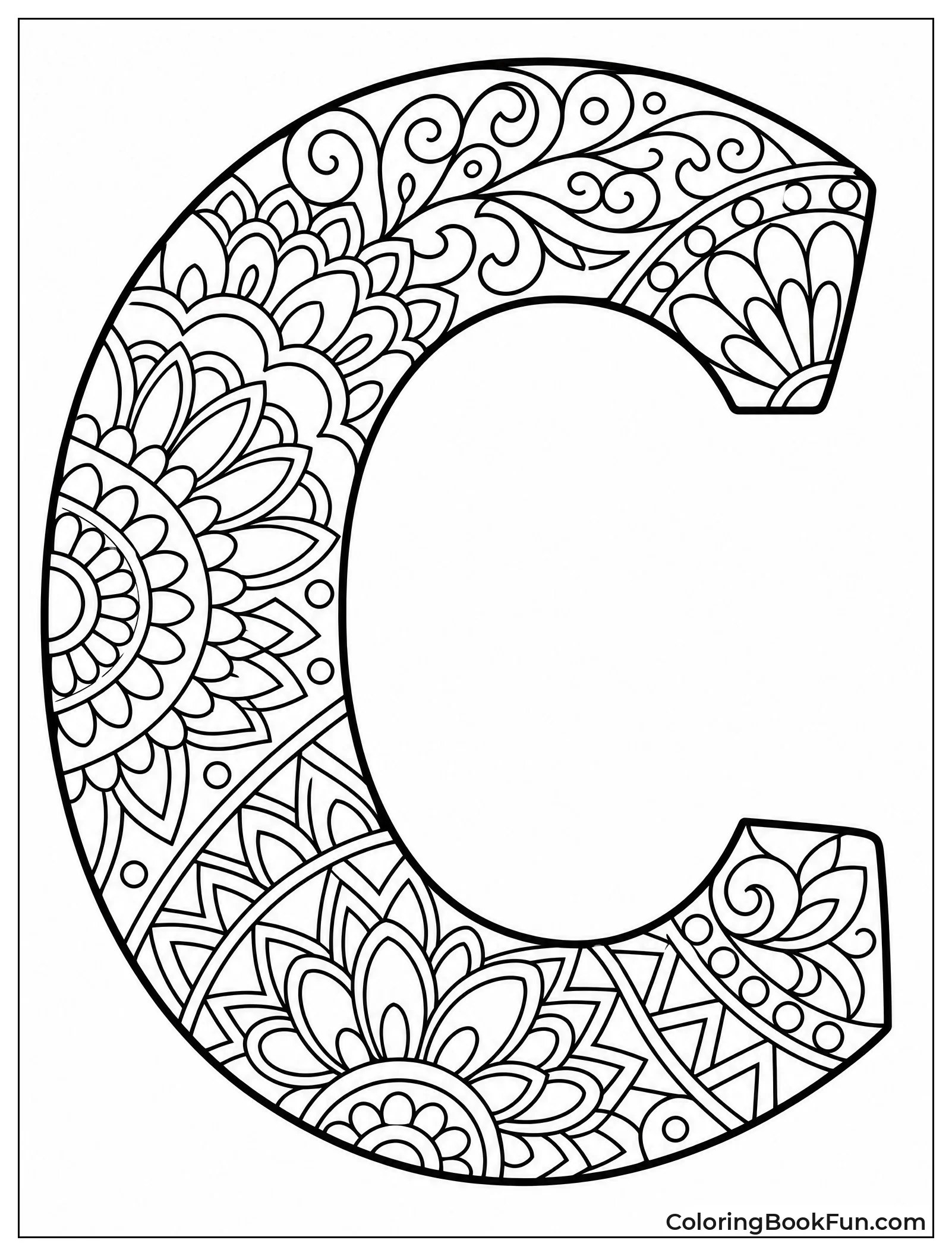 Swirling Mandala Pattern Fills Letter C