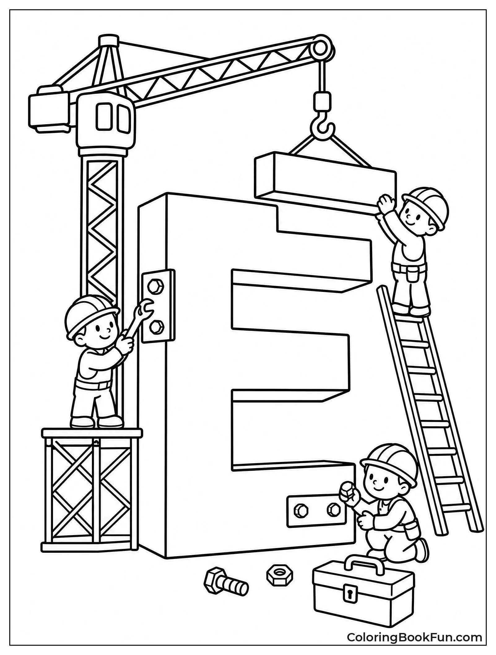 Workers Building a Giant Letter E