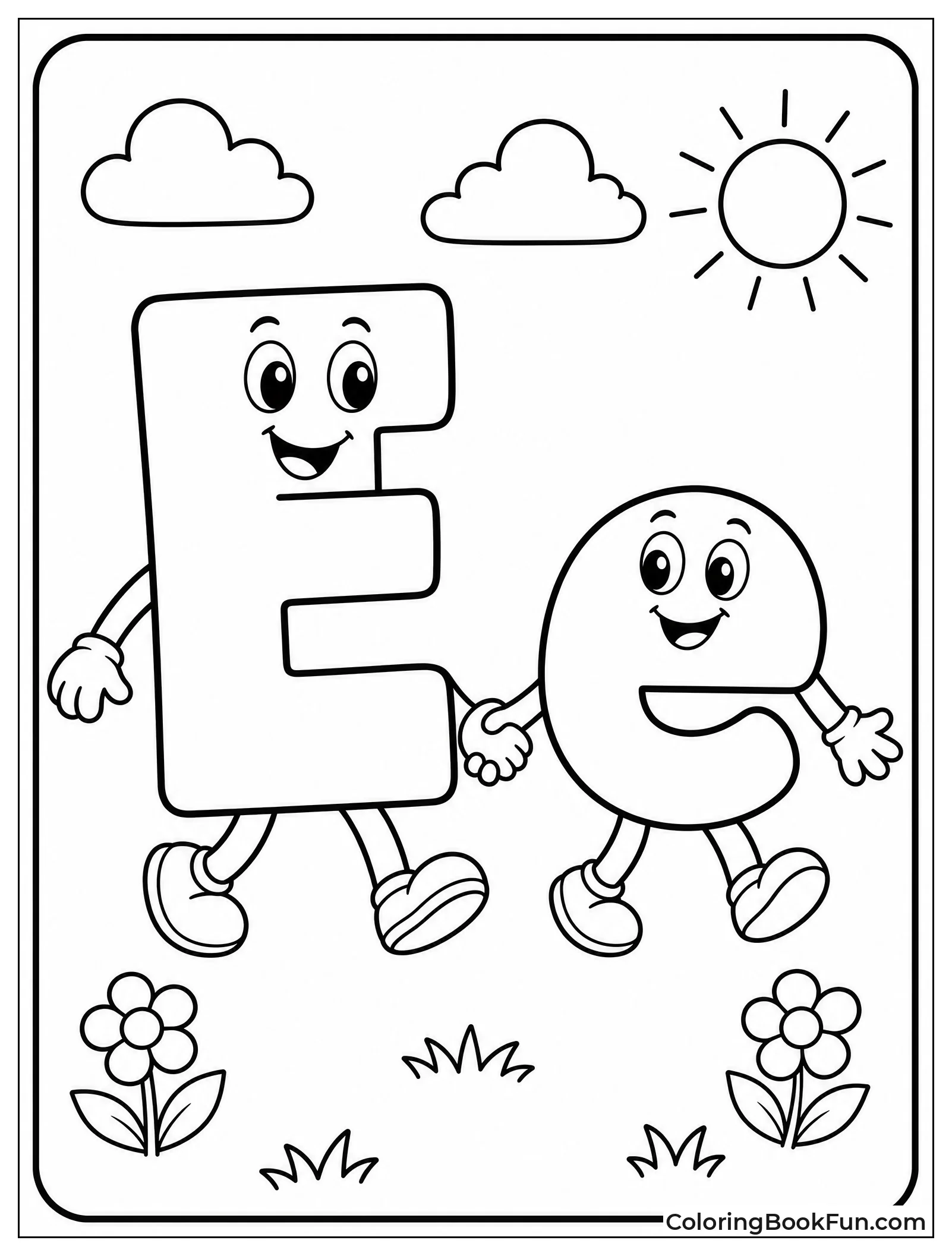 Cartoon Letters Walking Hand in Hand