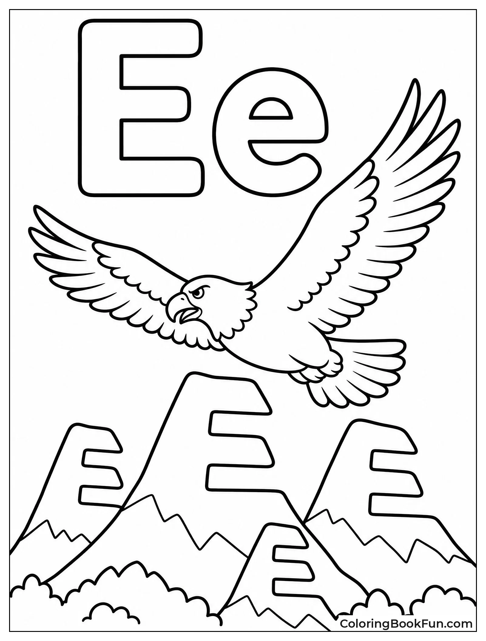 Eagle Flying over E Shaped Peaks