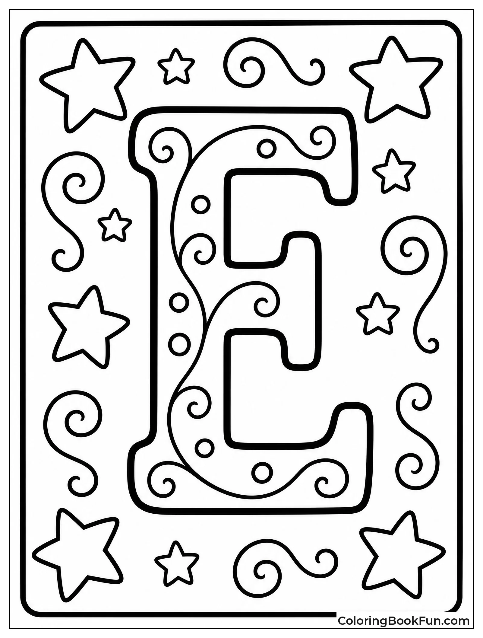 Starry E with Swirls and Stars