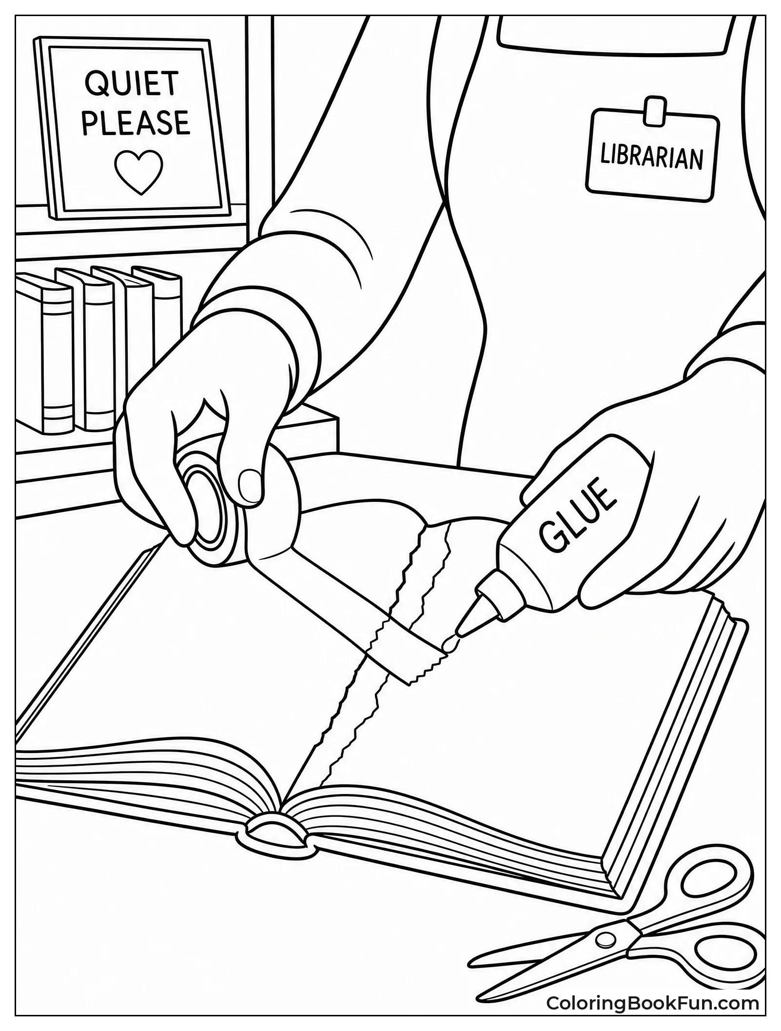 Librarian Fixing a Torn Book Page