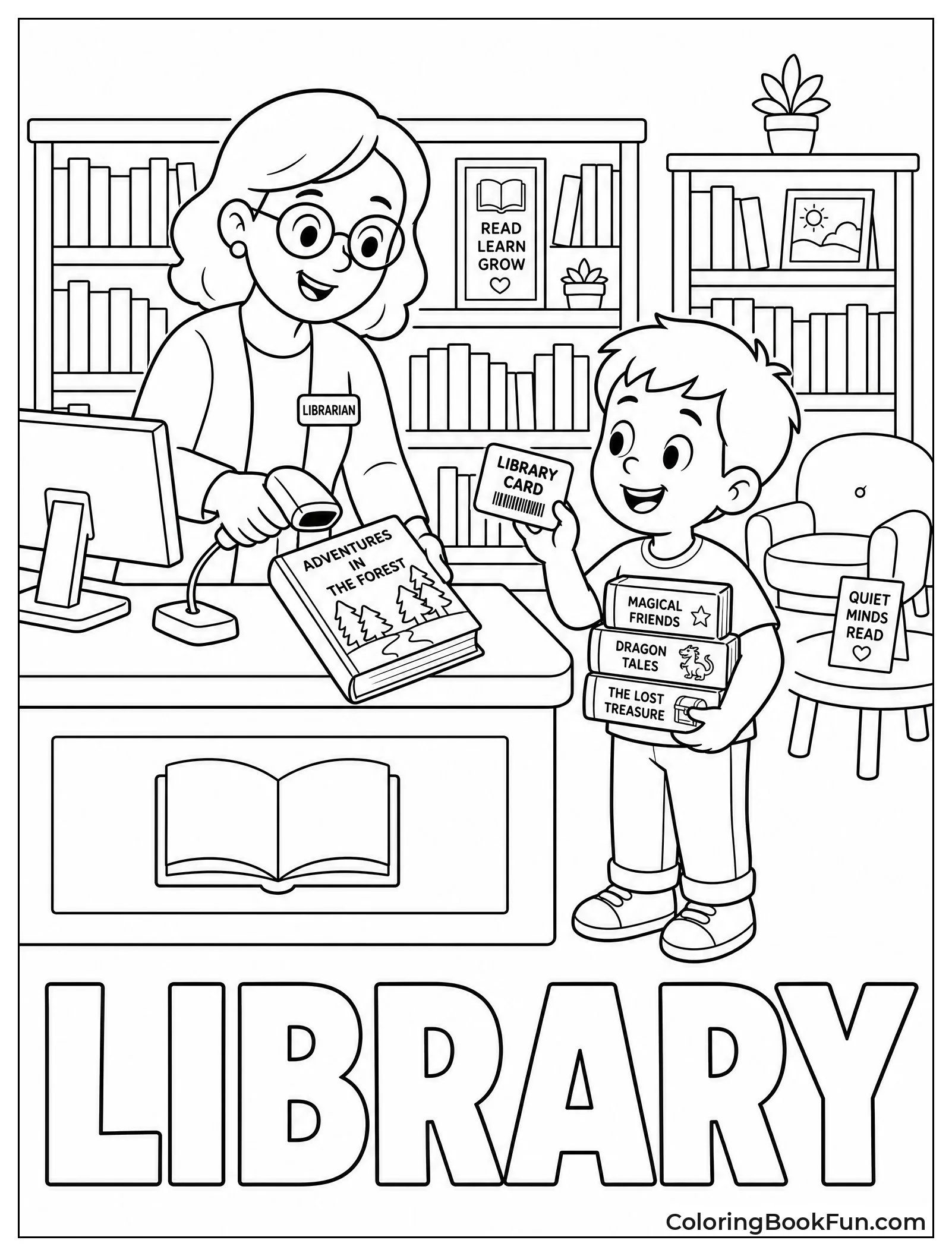 Librarian Scanning Books at Checkout Desk
