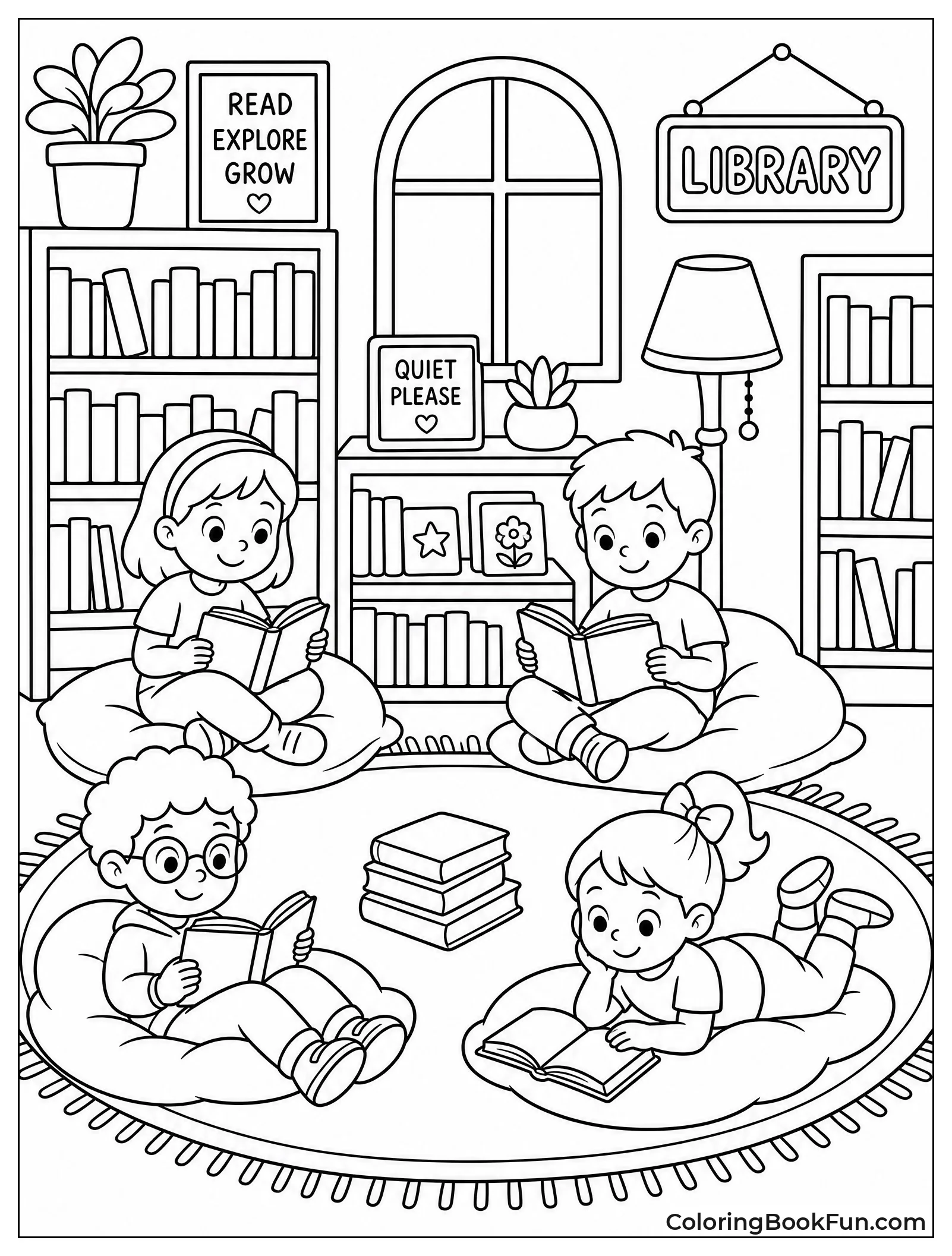 Kids Reading in Cozy Library Corner