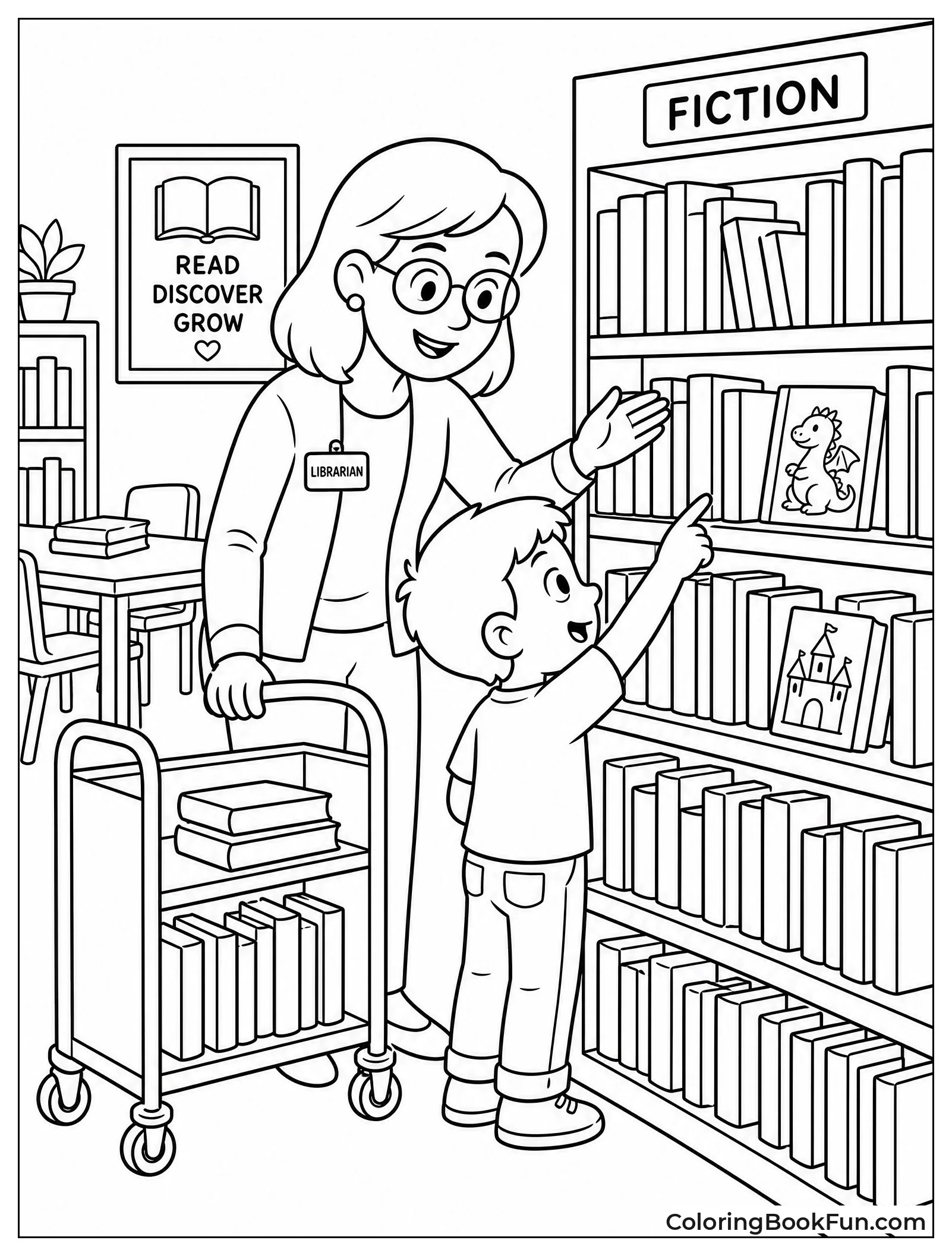 Librarian Helping a Child Find a Book