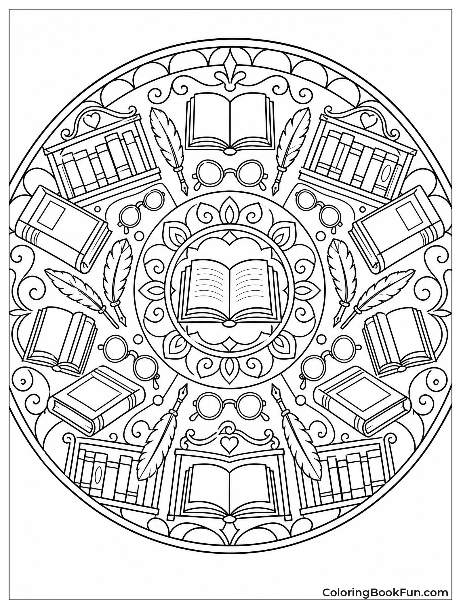 Mandala with Books and Library Items