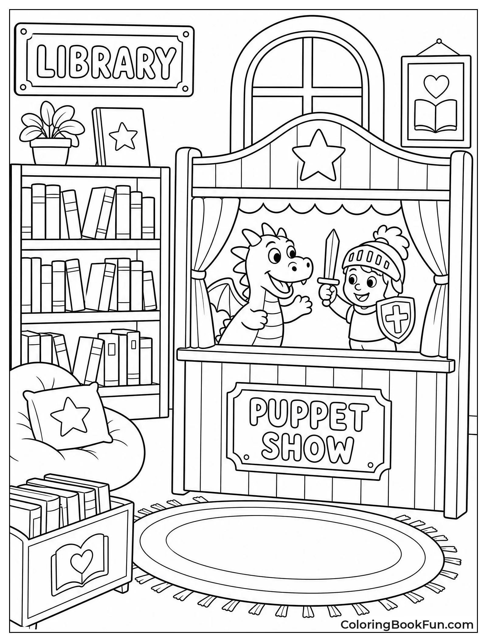 Dragon and Knight Puppets on Stage